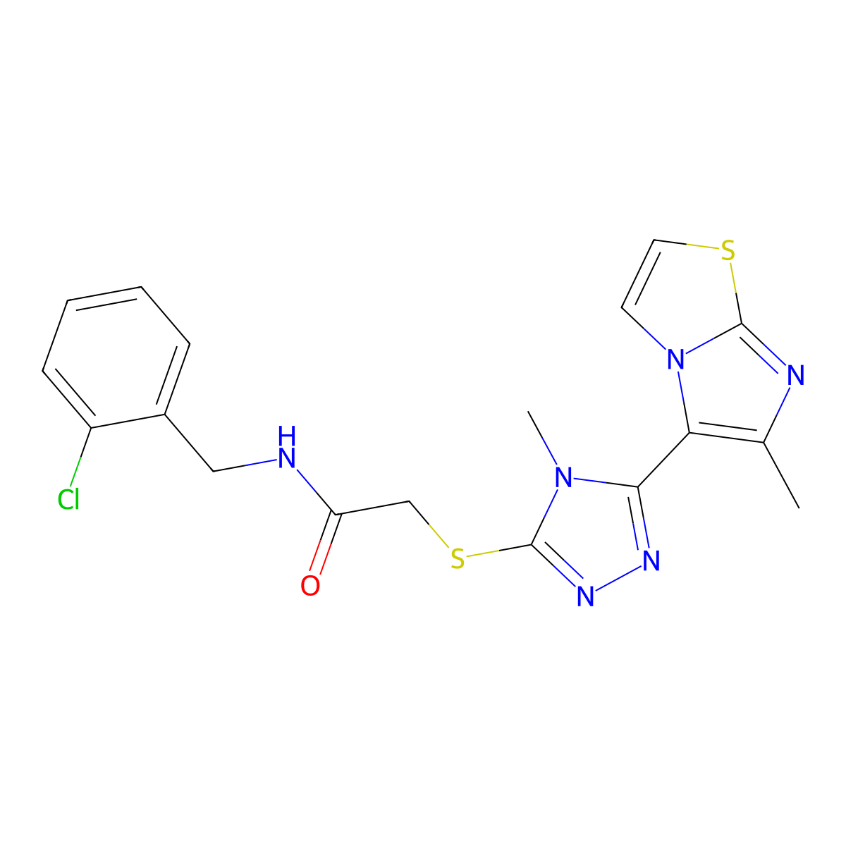 N-(2-chlorobenzyl)-2-((4-methyl-5-(6-methylimidazo[2,1-b]thiazol-5-yl)-4H-1,2,4-triazol-3-yl)thio)acetamide molecular structure, CAS 1105224-01-8
