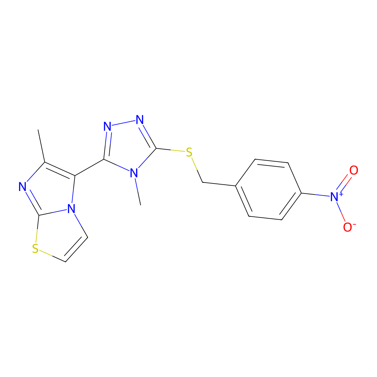 6-methyl-5-(4-methyl-5-((4-nitrobenzyl)thio)-4H-1,2,4-triazol-3-yl)imidazo[2,1-b]thiazole molecular structure, CAS 1105224-07-4