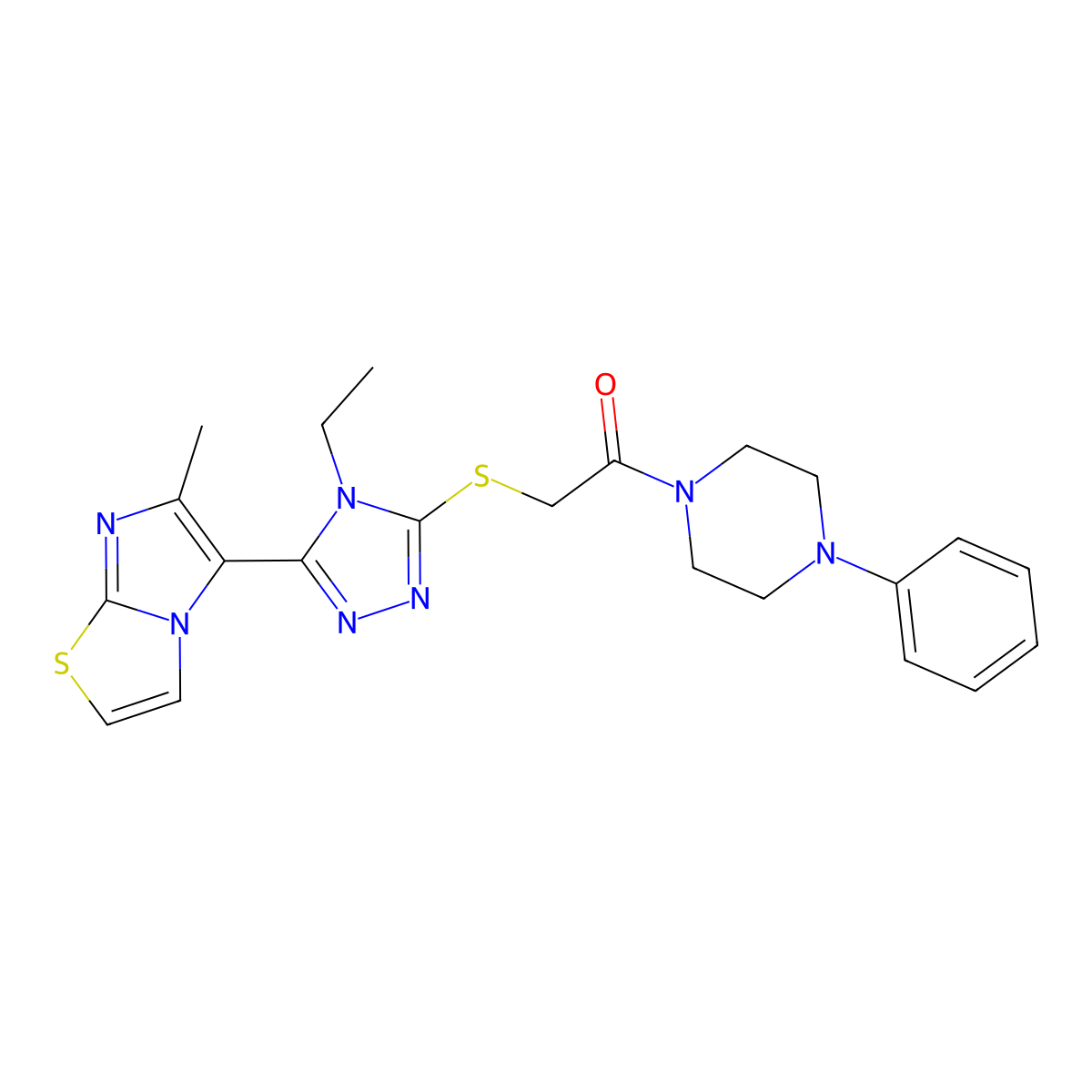 2-((4-ethyl-5-(6-methylimidazo[2,1-b]thiazol-5-yl)-4H-1,2,4-triazol-3-yl)thio)-1-(4-phenylpiperazin-1-yl)ethanone molecular structure, CAS 1105224-19-8