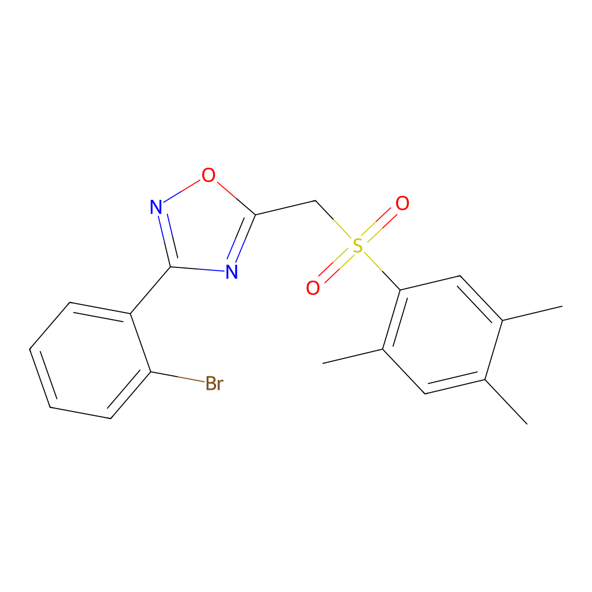 3-(2-Bromophenyl)-5-(((2,4,5-trimethylphenyl)sulfonyl)methyl)-1,2,4-oxadiazole molecular structure, CAS 1105224-20-1