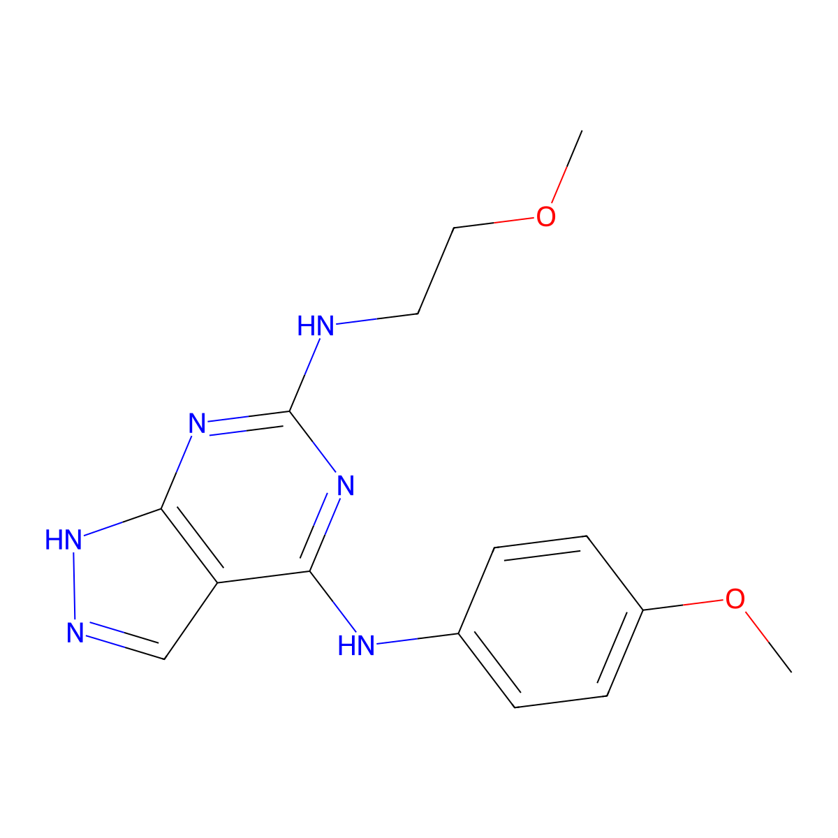 N6-(2-methoxyethyl)-N4-(4-methoxyphenyl)-1H-pyrazolo[3,4-d]pyrimidine-4,6-diamine molecular structure, CAS 1105224-21-2