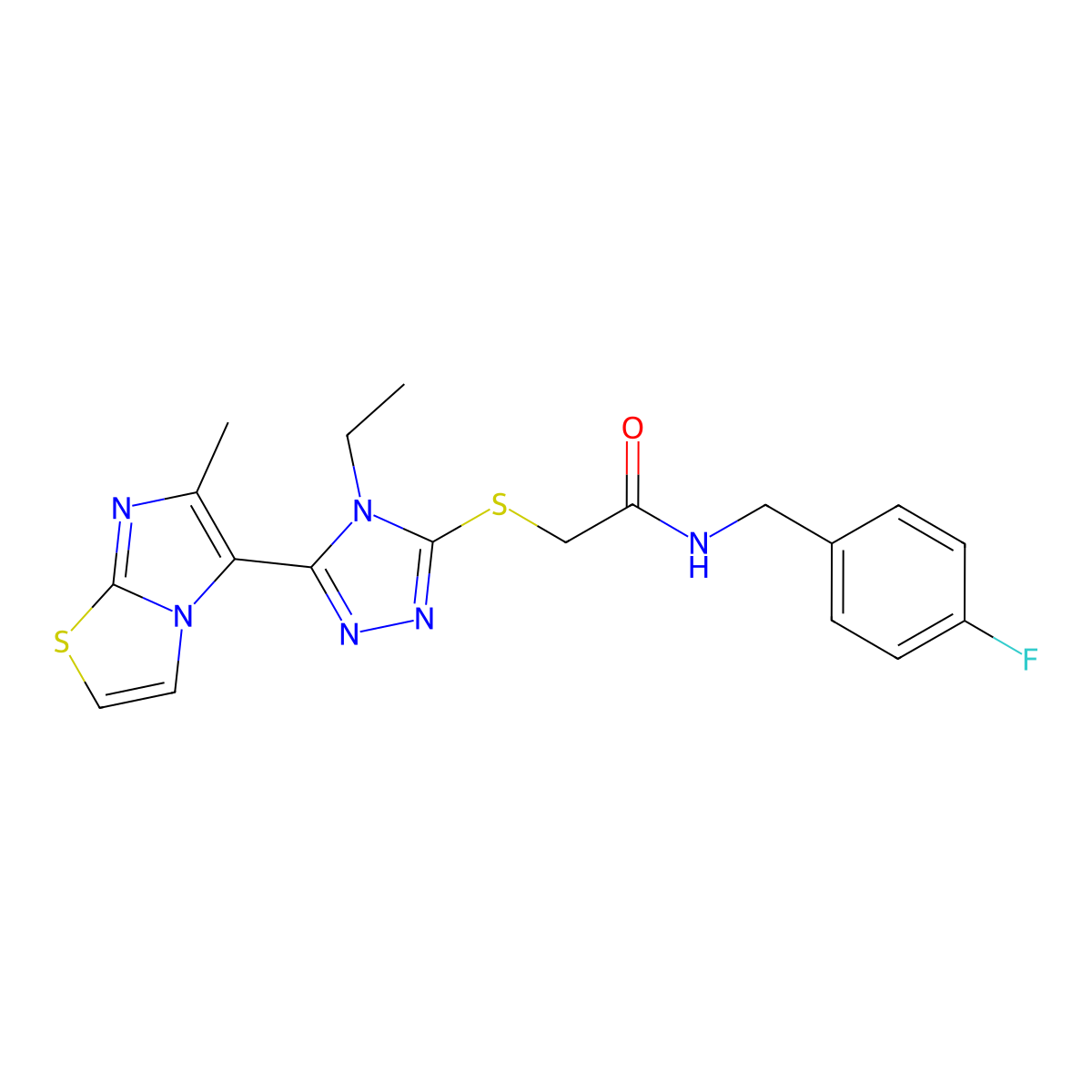 2-((4-ethyl-5-(6-methylimidazo[2,1-b]thiazol-5-yl)-4H-1,2,4-triazol-3-yl)thio)-N-(4-fluorobenzyl)acetamide molecular structure, CAS 1105224-25-6