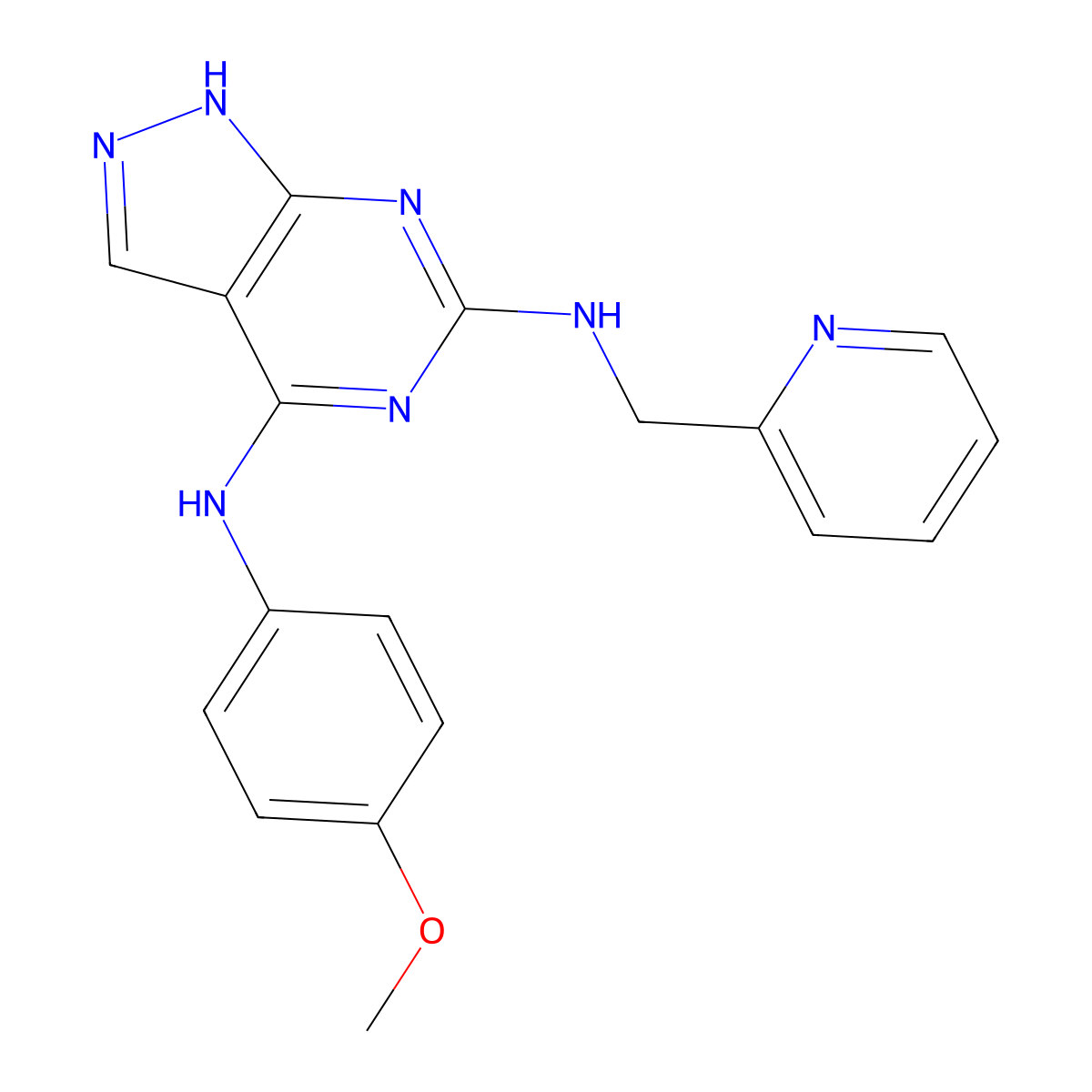 N4-(4-methoxyphenyl)-N6-(pyridin-2-ylmethyl)-1H-pyrazolo[3,4-d]pyrimidine-4,6-diamine molecular structure, CAS 1105224-27-8