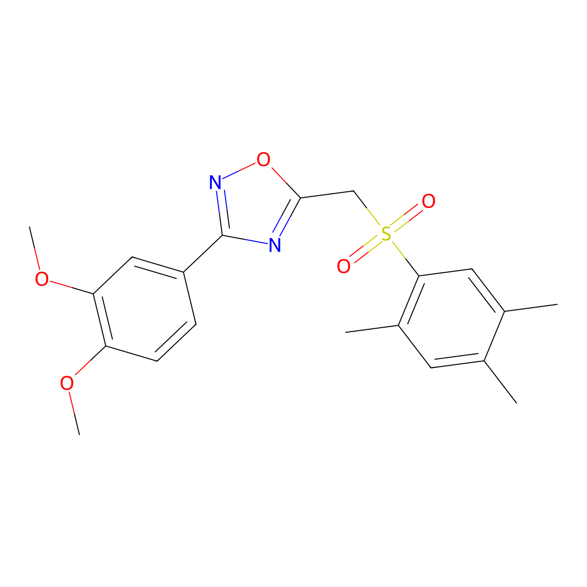 3-(3,4-Dimethoxyphenyl)-5-(((2,4,5-trimethylphenyl)sulfonyl)methyl)-1,2,4-oxadiazole molecular structure, CAS 1105224-32-5