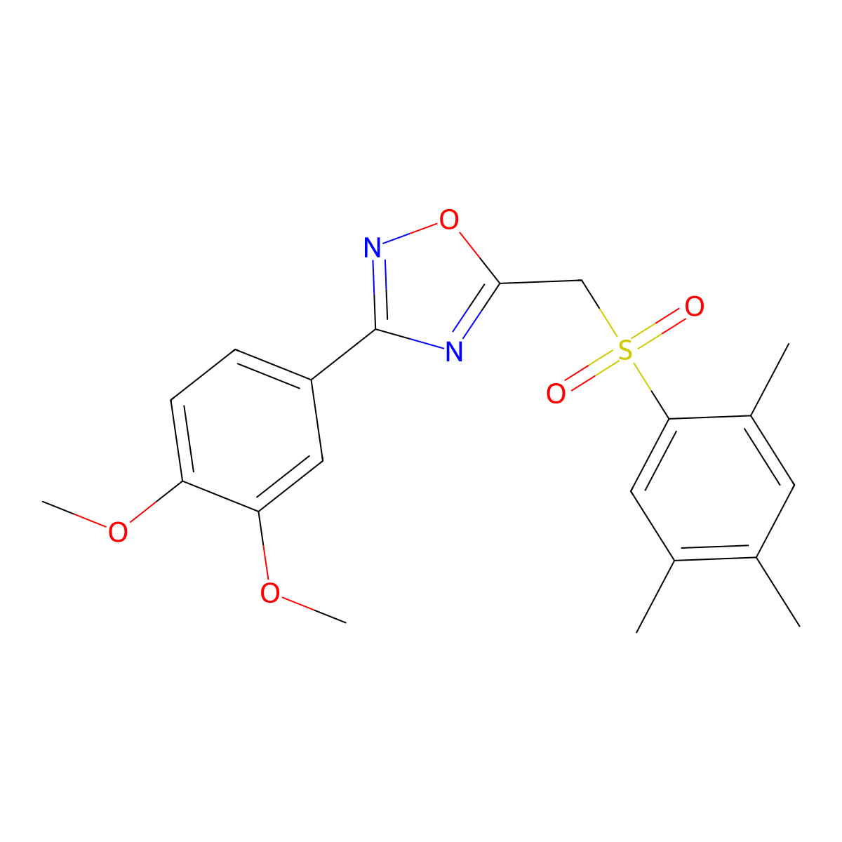 3-(3,4-Dimethoxyphenyl)-5-(((2,4,5-trimethylphenyl)sulfonyl)methyl)-1,2,4-oxadiazole molecular structure, CAS 1105224-32-5