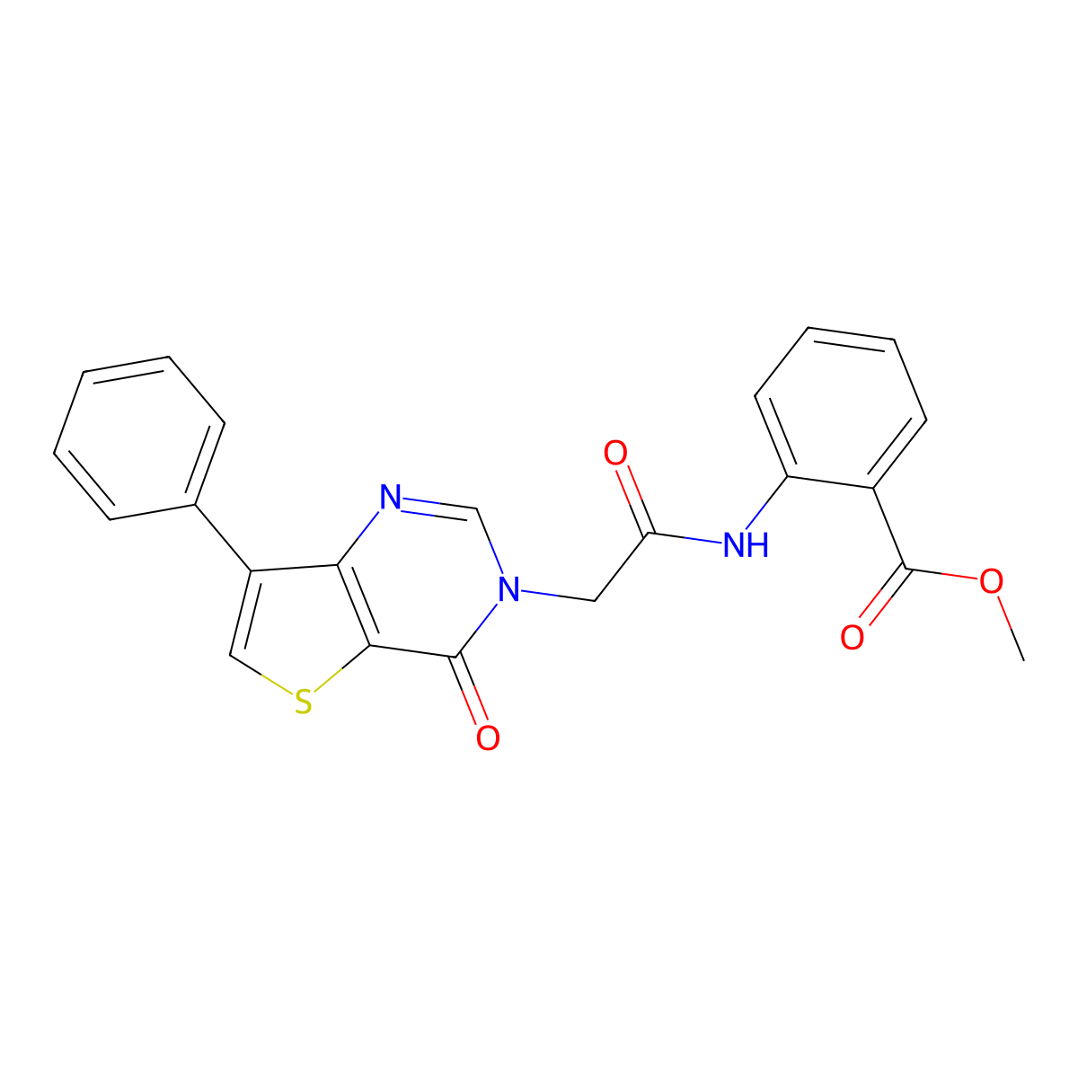 methyl 2-{[(4-oxo-7-phenylthieno[3,2-d]pyrimidin-3(4H)-yl)acetyl]amino}benzoate molecular structure, CAS 1105224-33-6