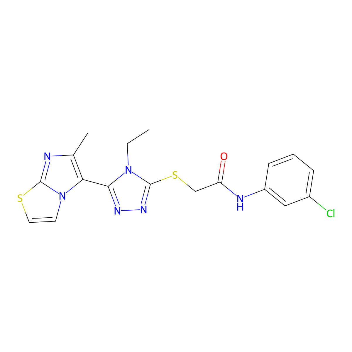 N-(3-chlorophenyl)-2-((4-ethyl-5-(6-methylimidazo[2,1-b]thiazol-5-yl)-4H-1,2,4-triazol-3-yl)thio)acetamide molecular structure, CAS 1105224-36-9