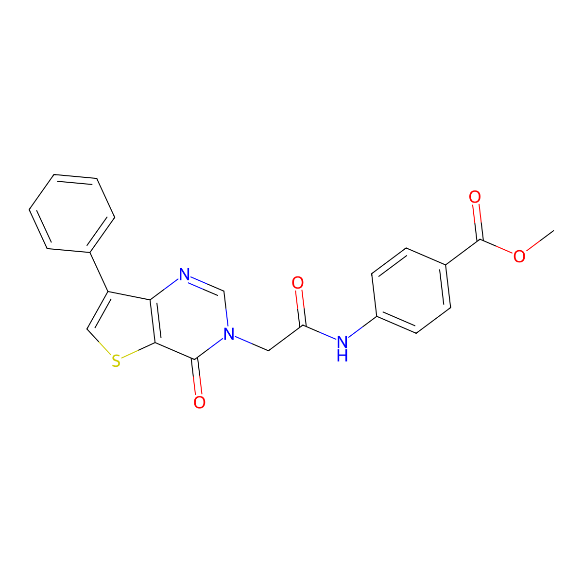methyl 4-(2-{4-oxo-7-phenyl-3H,4H-thieno[3,2-d]pyrimidin-3-yl}acetamido)benzoate molecular structure, CAS 1105224-38-1