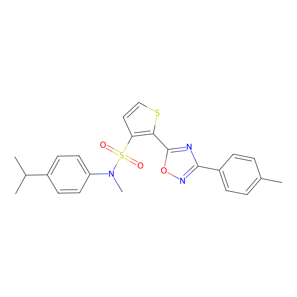 N-(4-isopropylphenyl)-N-methyl-2-(3-(p-tolyl)-1,2,4-oxadiazol-5-yl)thiophene-3-sulfonamide molecular structure, CAS 1105224-40-5
