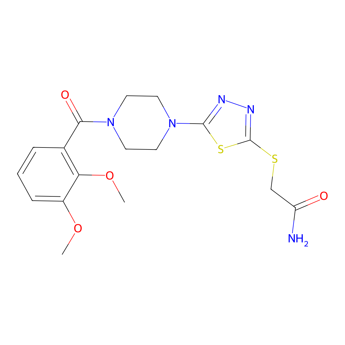 2-((5-(4-(2,3-Dimethoxybenzoyl)piperazin-1-yl)-1,3,4-thiadiazol-2-yl)thio)acetamide molecular structure, CAS 1105224-46-1