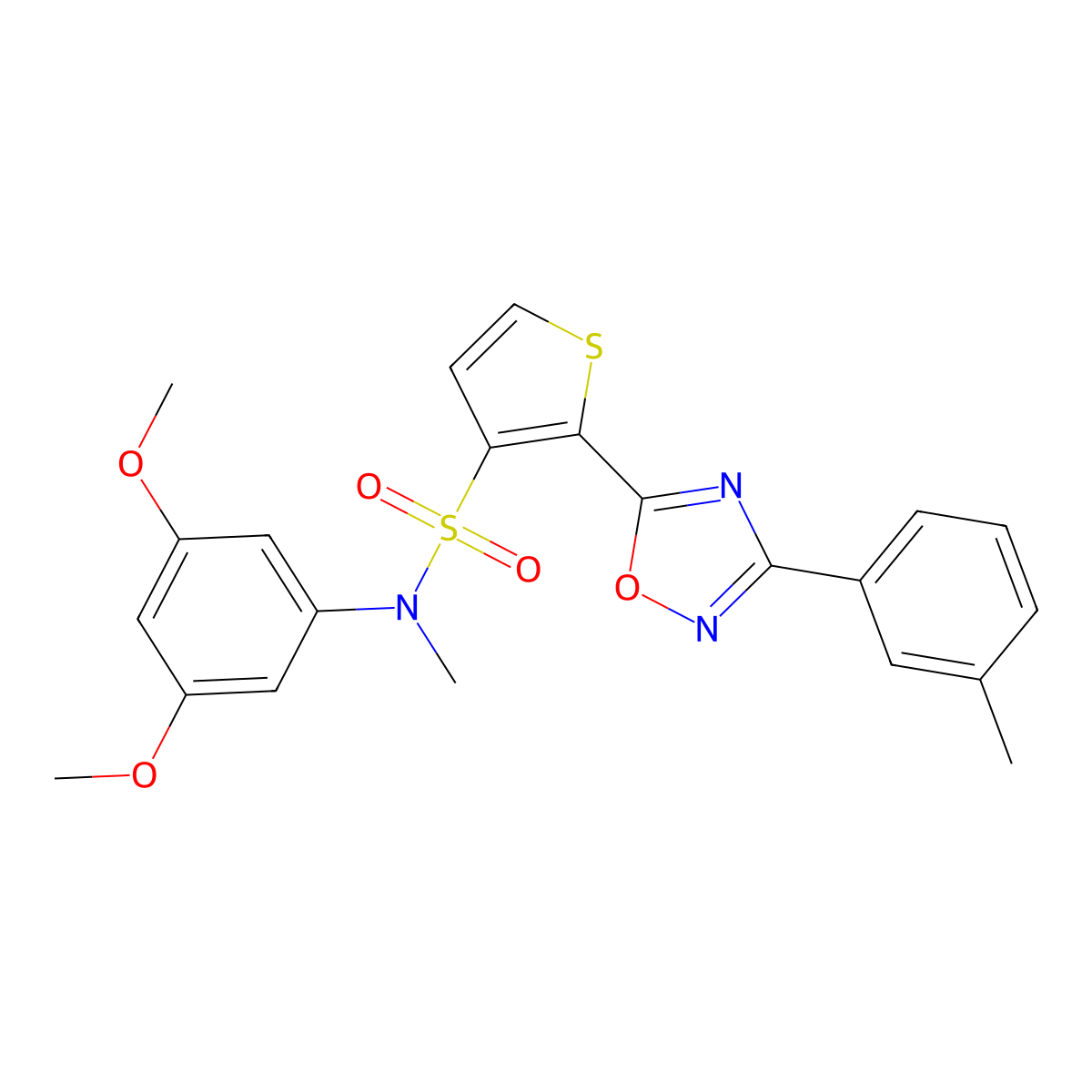 N-(3,5-dimethoxyphenyl)-N-methyl-2-[3-(3-methylphenyl)-1,2,4-oxadiazol-5-yl]thiophene-3-sulfonamide molecular structure, CAS 1105224-50-7