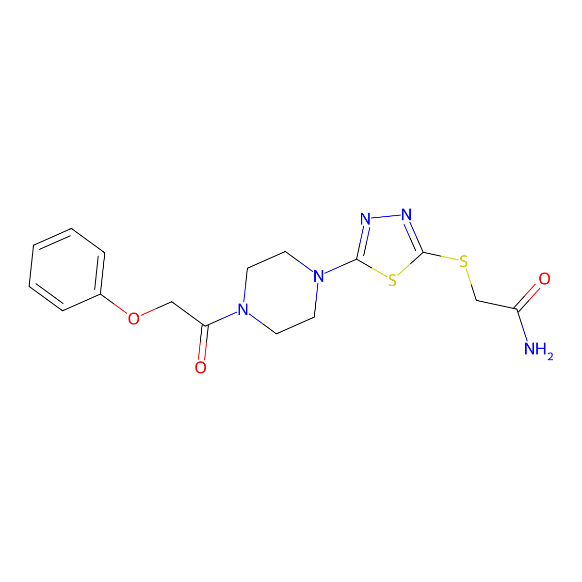 2-((5-(4-(2-Phenoxyacetyl)piperazin-1-yl)-1,3,4-thiadiazol-2-yl)thio)acetamide molecular structure, CAS 1105224-51-8