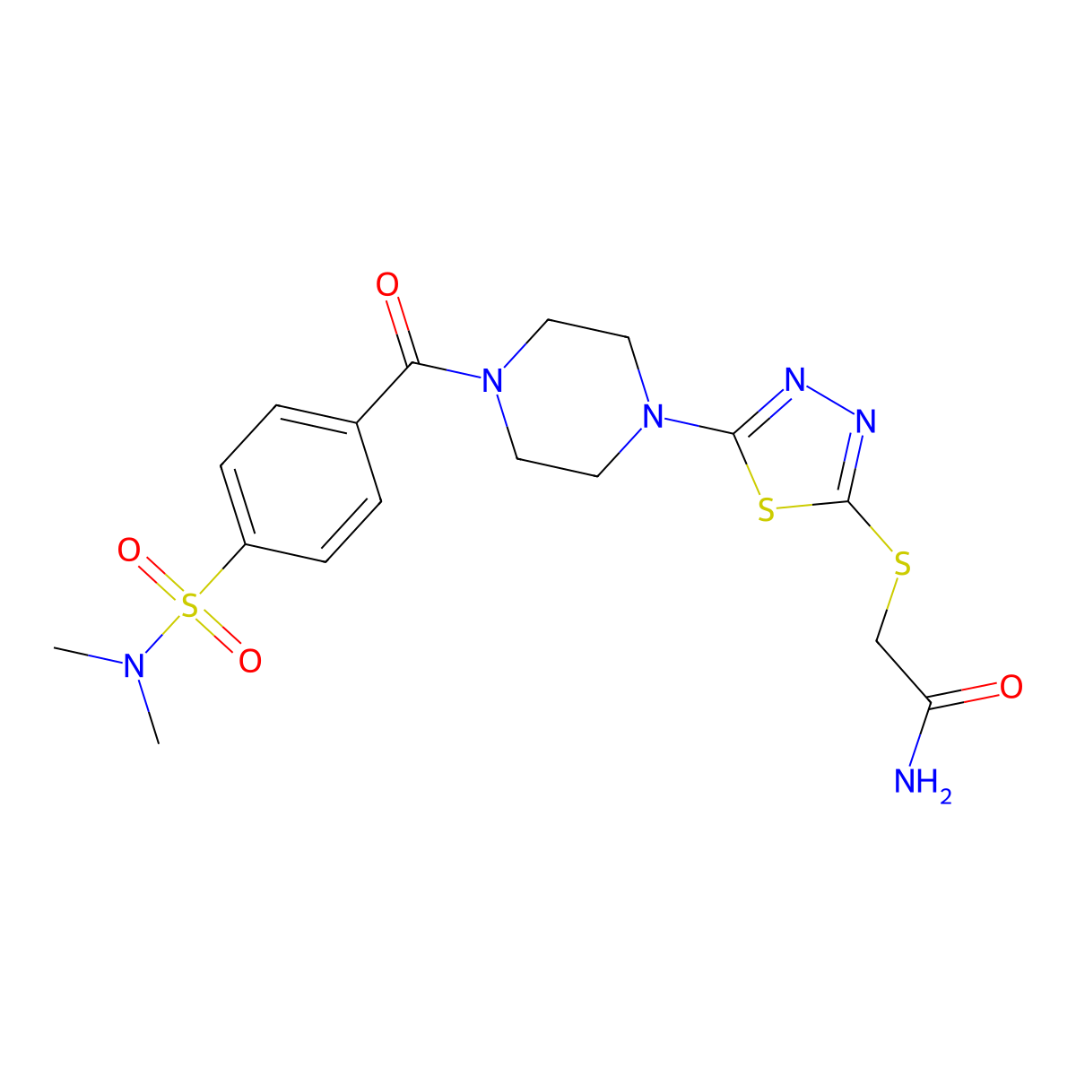 2-((5-(4-(4-(N,N-dimethylsulfamoyl)benzoyl)piperazin-1-yl)-1,3,4-thiadiazol-2-yl)thio)acetamide molecular structure, CAS 1105224-55-2