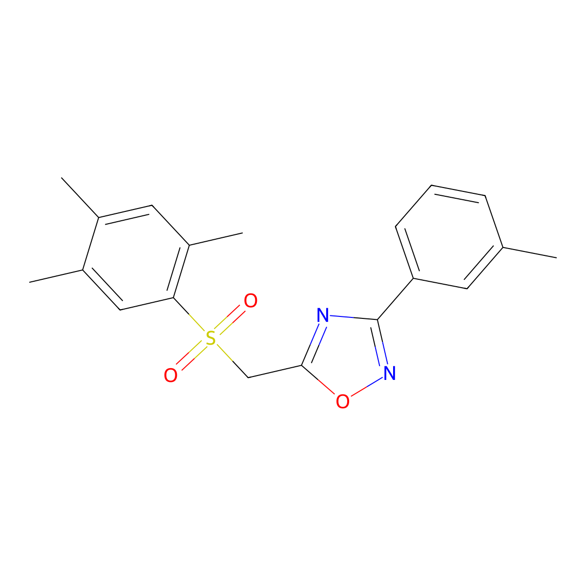 3-(m-Tolyl)-5-(((2,4,5-trimethylphenyl)sulfonyl)methyl)-1,2,4-oxadiazole molecular structure, CAS 1105224-56-3