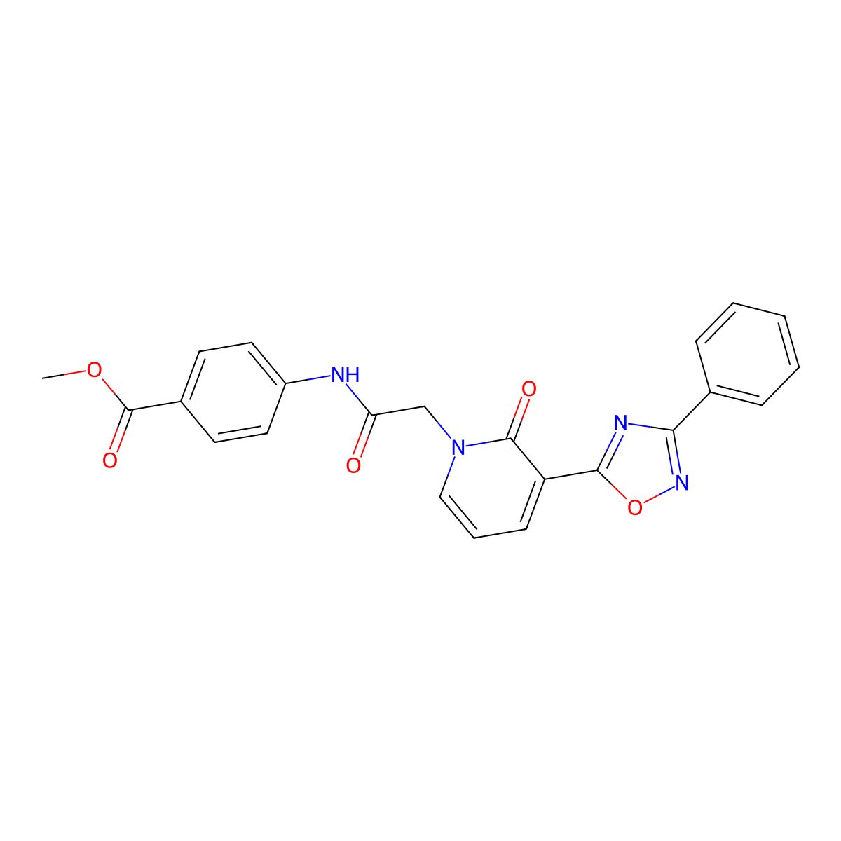 methyl 4-({[2-oxo-3-(3-phenyl-1,2,4-oxadiazol-5-yl)pyridin-1(2H)-yl]acetyl}amino)benzoate molecular structure, CAS 1105224-60-9