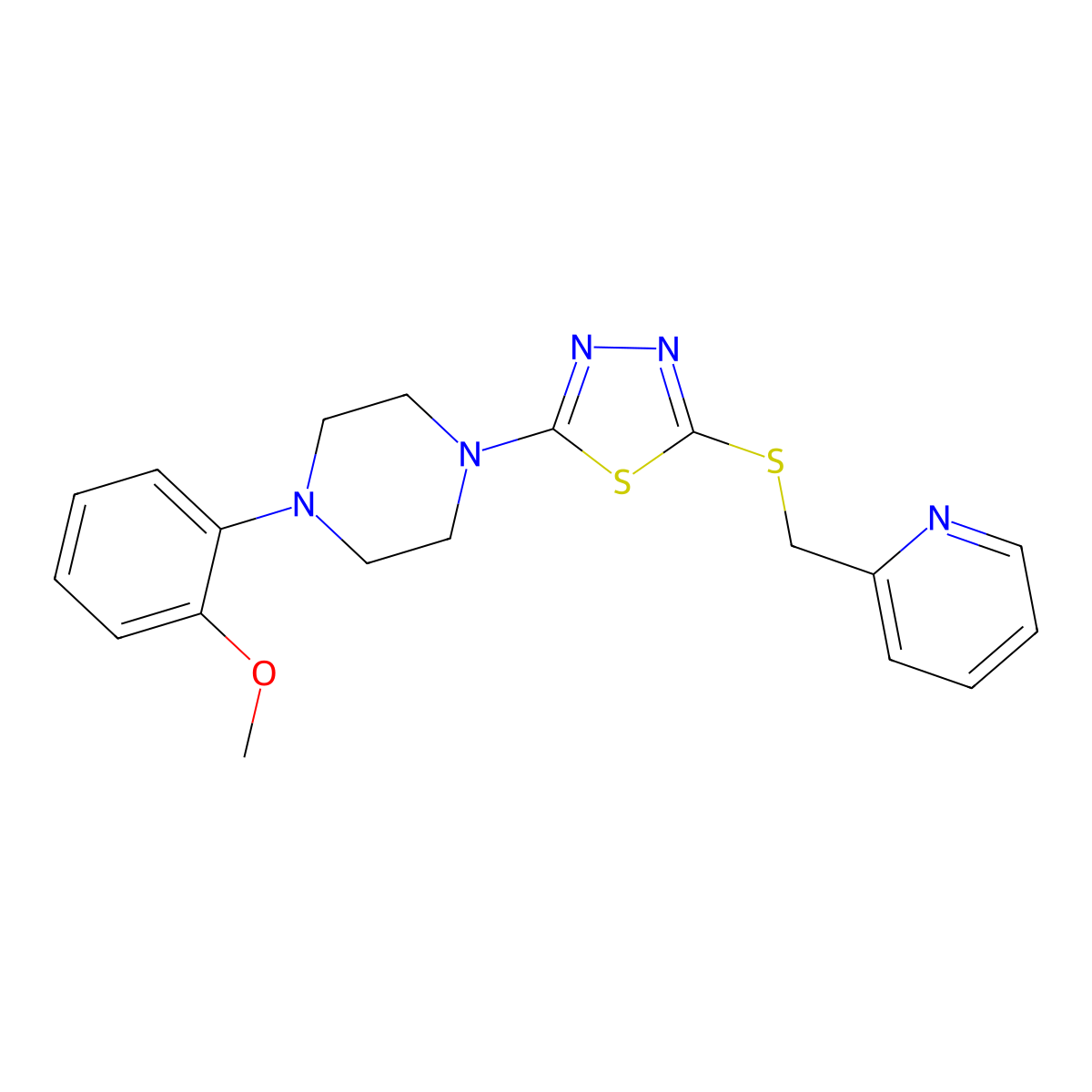2-(4-(2-Methoxyphenyl)piperazin-1-yl)-5-((pyridin-2-ylmethyl)thio)-1,3,4-thiadiazole molecular structure, CAS 1105224-67-6