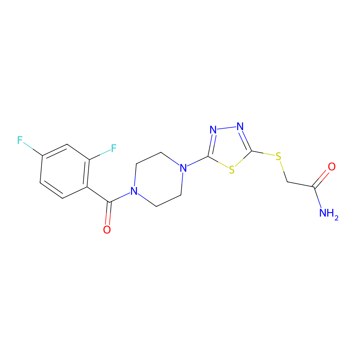 2-((5-(4-(2,4-Difluorobenzoyl)piperazin-1-yl)-1,3,4-thiadiazol-2-yl)thio)acetamide molecular structure, CAS 1105224-68-7