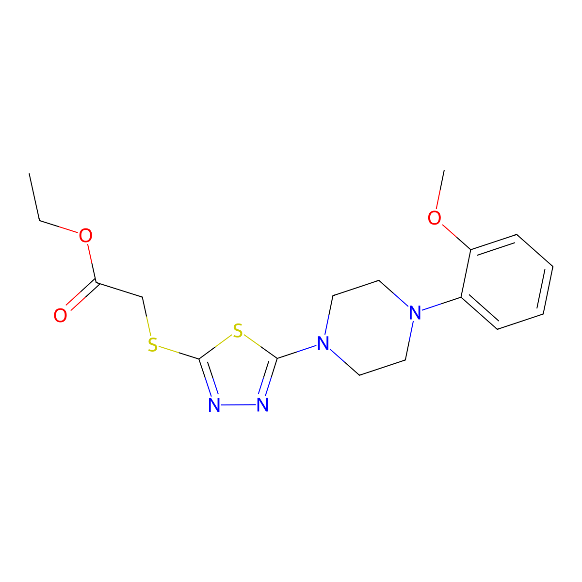 Ethyl 2-((5-(4-(2-methoxyphenyl)piperazin-1-yl)-1,3,4-thiadiazol-2-yl)thio)acetate molecular structure, CAS 1105224-72-3