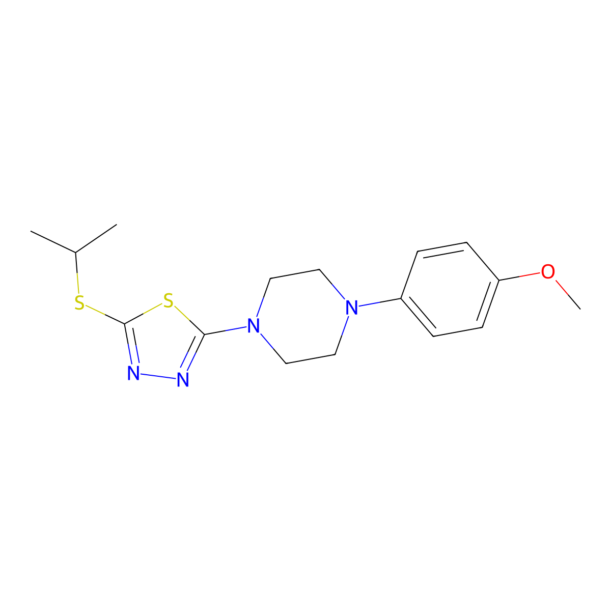 2-(Isopropylthio)-5-(4-(4-methoxyphenyl)piperazin-1-yl)-1,3,4-thiadiazole molecular structure, CAS 1105224-77-8