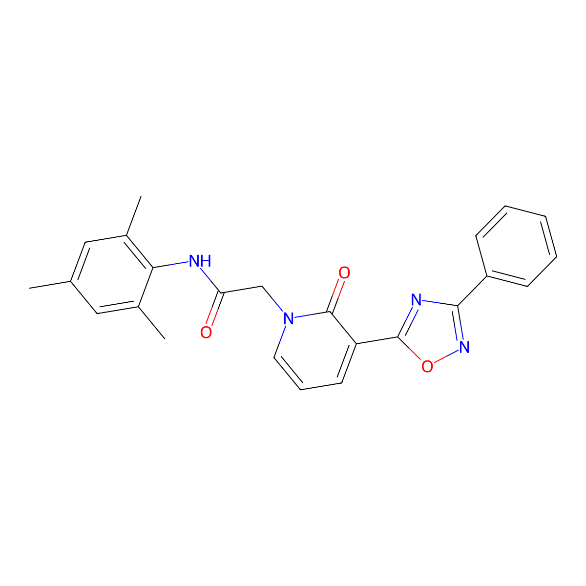 N-mesityl-2-[2-oxo-3-(3-phenyl-1,2,4-oxadiazol-5-yl)pyridin-1(2H)-yl]acetamide molecular structure, CAS 1105224-79-0