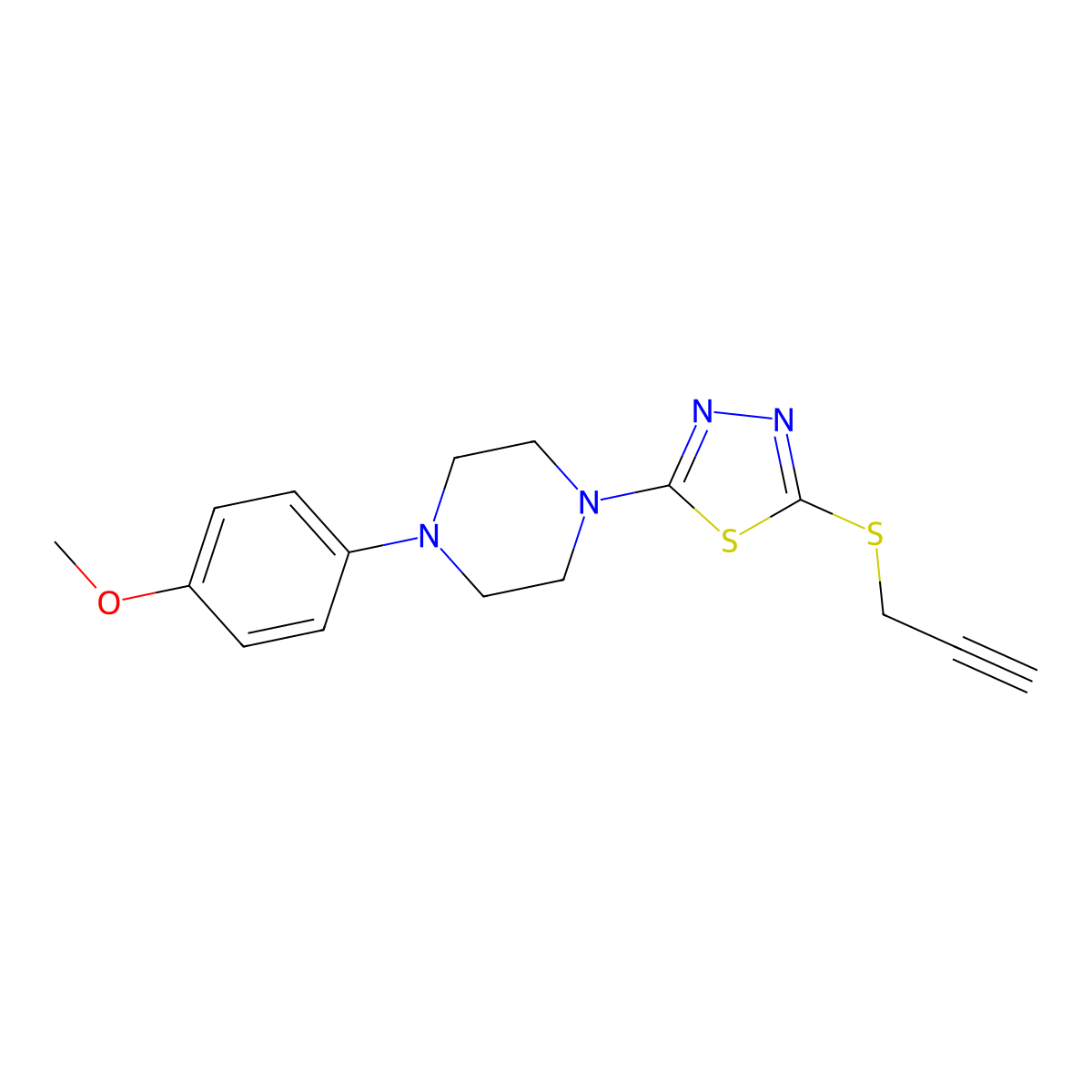2-(4-(4-Methoxyphenyl)piperazin-1-yl)-5-(prop-2-yn-1-ylthio)-1,3,4-thiadiazole molecular structure, CAS 1105224-82-5