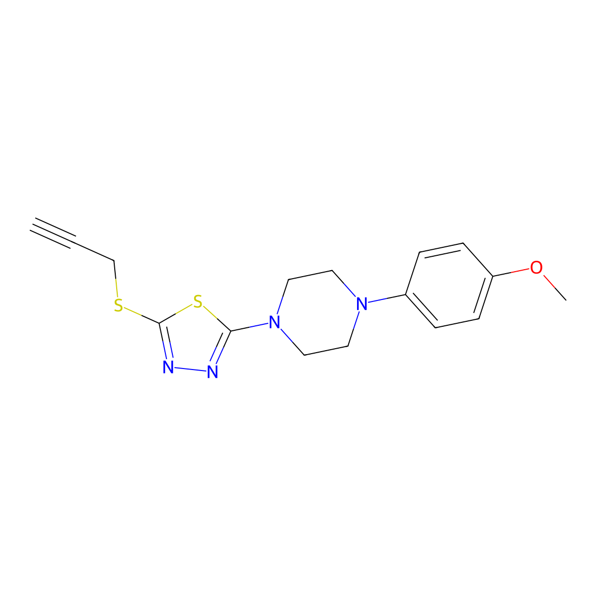 2-(4-(4-Methoxyphenyl)piperazin-1-yl)-5-(prop-2-yn-1-ylthio)-1,3,4-thiadiazole molecular structure, CAS 1105224-82-5