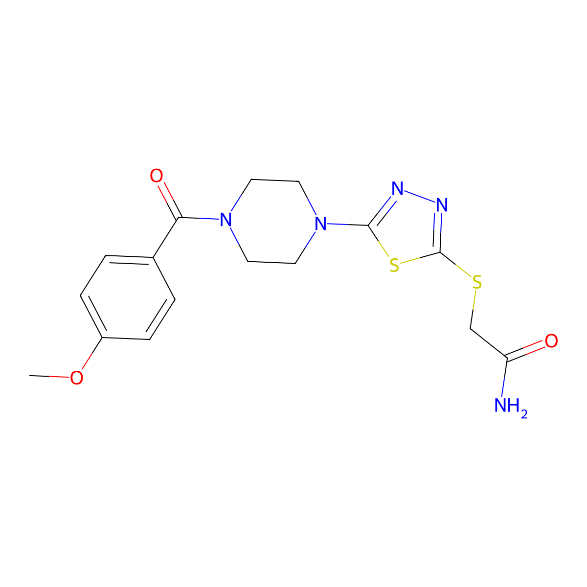 2-((5-(4-(4-Methoxybenzoyl)piperazin-1-yl)-1,3,4-thiadiazol-2-yl)thio)acetamide molecular structure, CAS 1105224-83-6