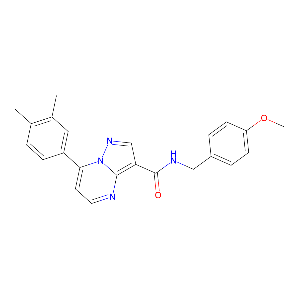 7-(3,4-dimethylphenyl)-N-[(4-methoxyphenyl)methyl]pyrazolo[1,5-a]pyrimidine-3-carboxamide molecular structure, CAS 1105224-85-8