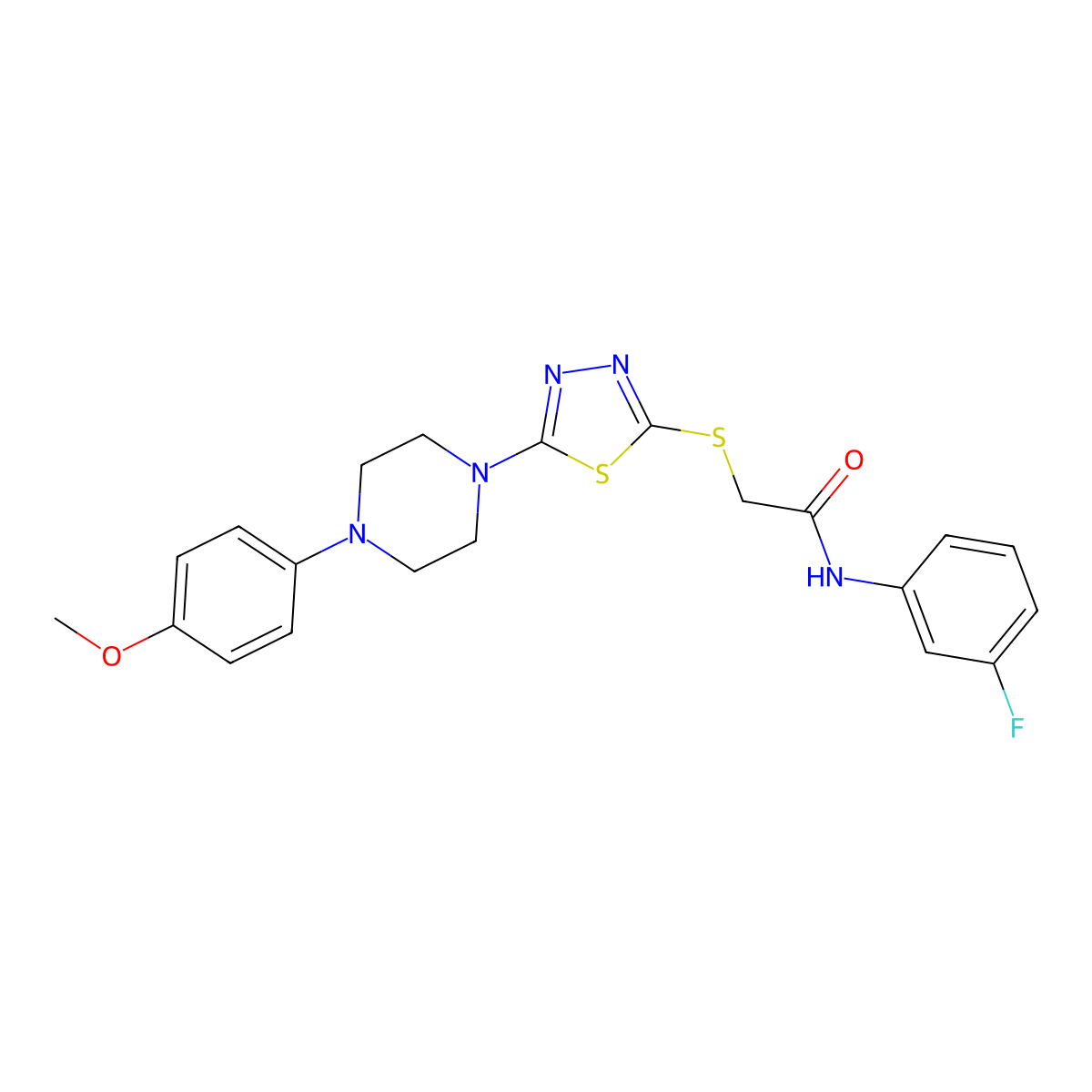 N-(3-fluorophenyl)-2-((5-(4-(4-methoxyphenyl)piperazin-1-yl)-1,3,4-thiadiazol-2-yl)thio)acetamide molecular structure, CAS 1105224-92-7