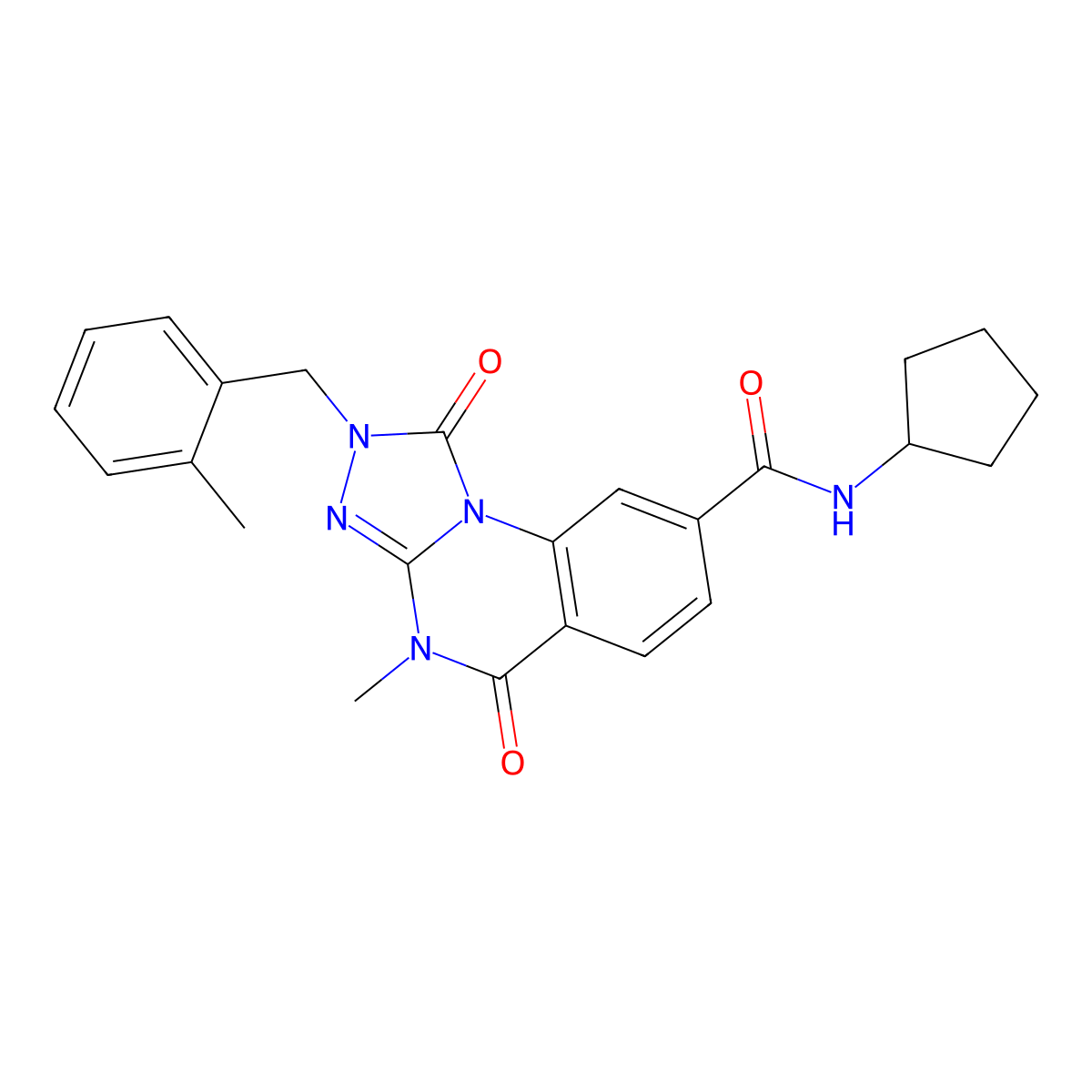 N-cyclopentyl-4-methyl-2-[(2-methylphenyl)methyl]-1,5-dioxo-1H,2H,4H,5H-[1,2,4]triazolo[4,3-a]quinazoline-8-carboxamide molecular structure, CAS 1105224-95-0