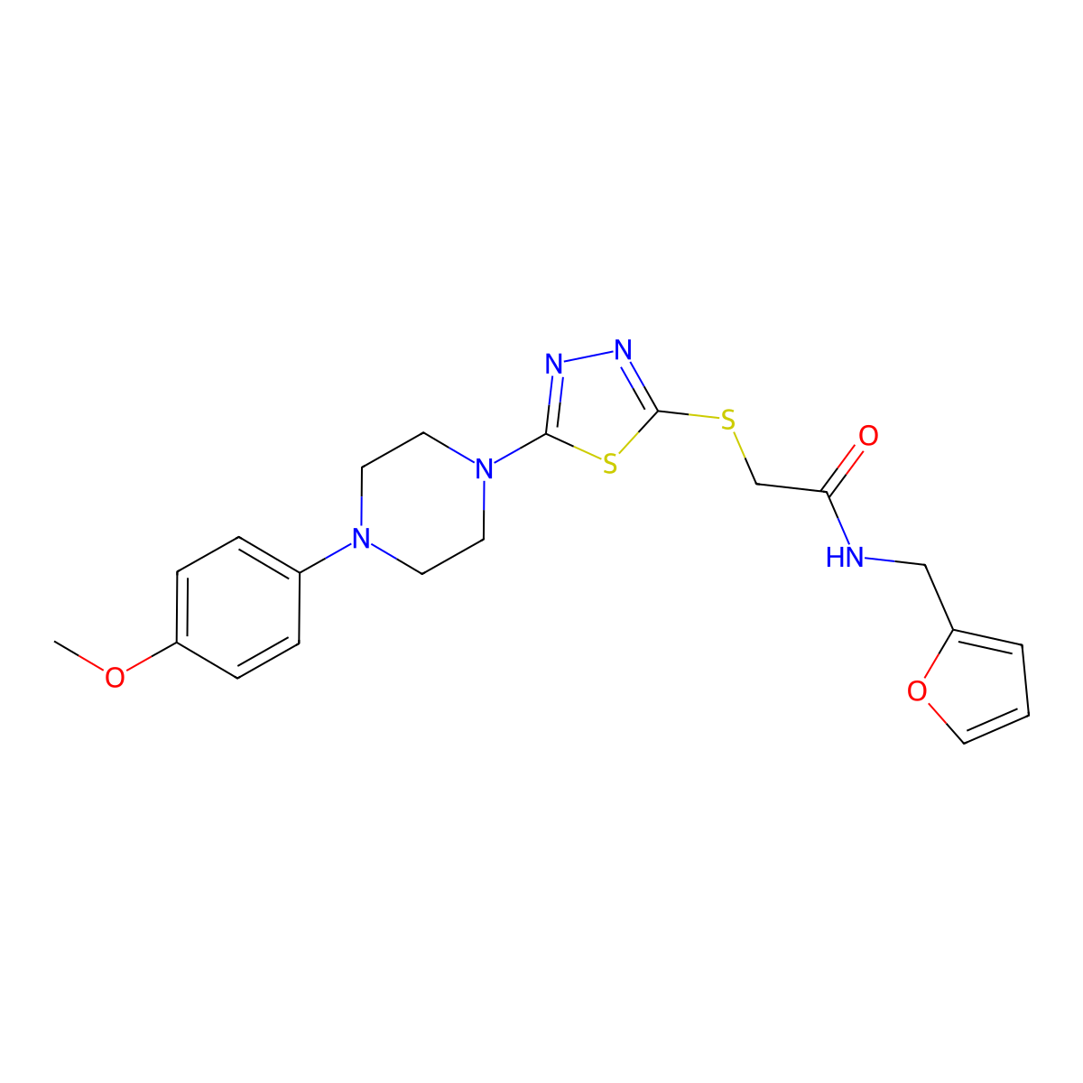 N-(furan-2-ylmethyl)-2-((5-(4-(4-methoxyphenyl)piperazin-1-yl)-1,3,4-thiadiazol-2-yl)thio)acetamide molecular structure, CAS 1105224-97-2