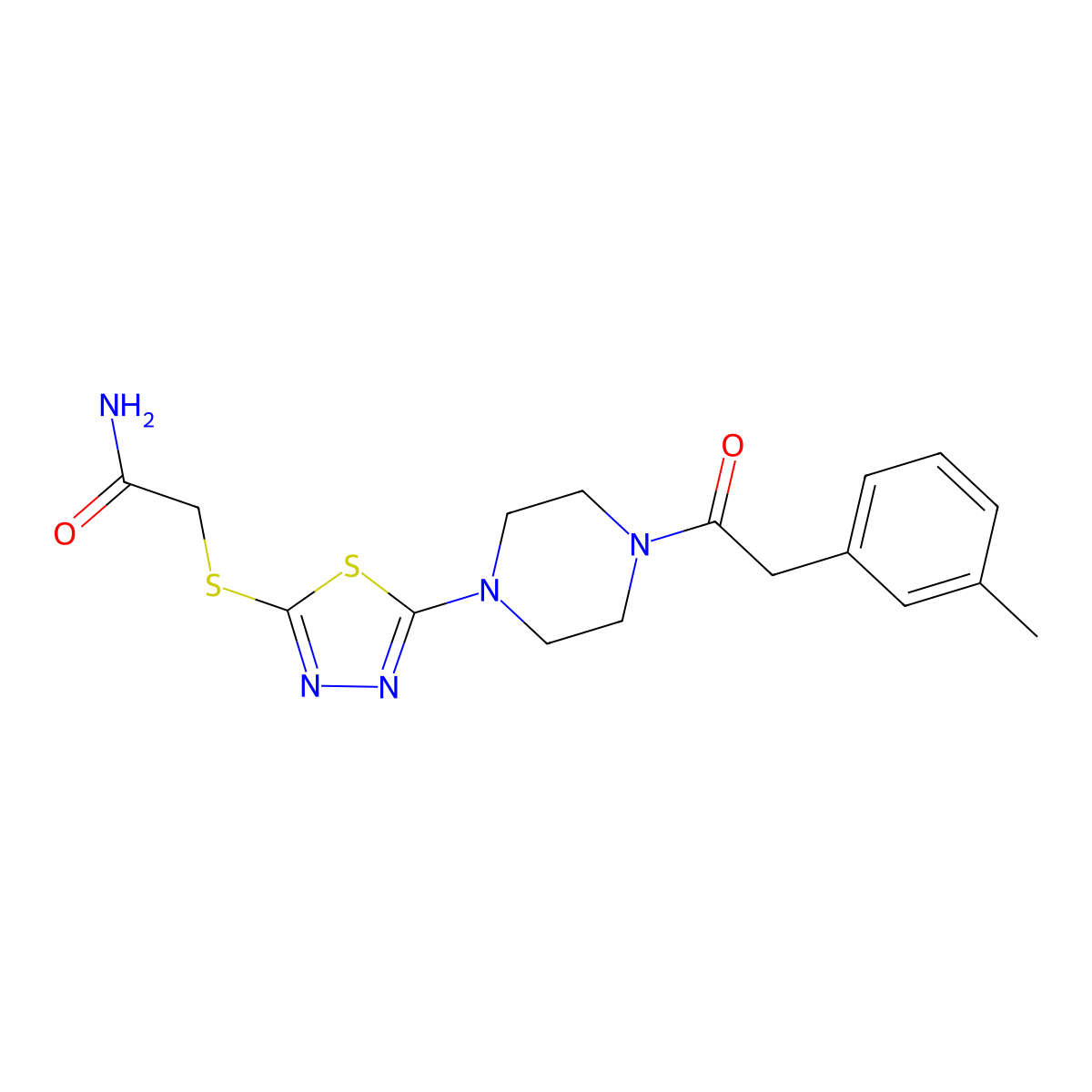 2-((5-(4-(2-(m-Tolyl)acetyl)piperazin-1-yl)-1,3,4-thiadiazol-2-yl)thio)acetamide molecular structure, CAS 1105225-03-3