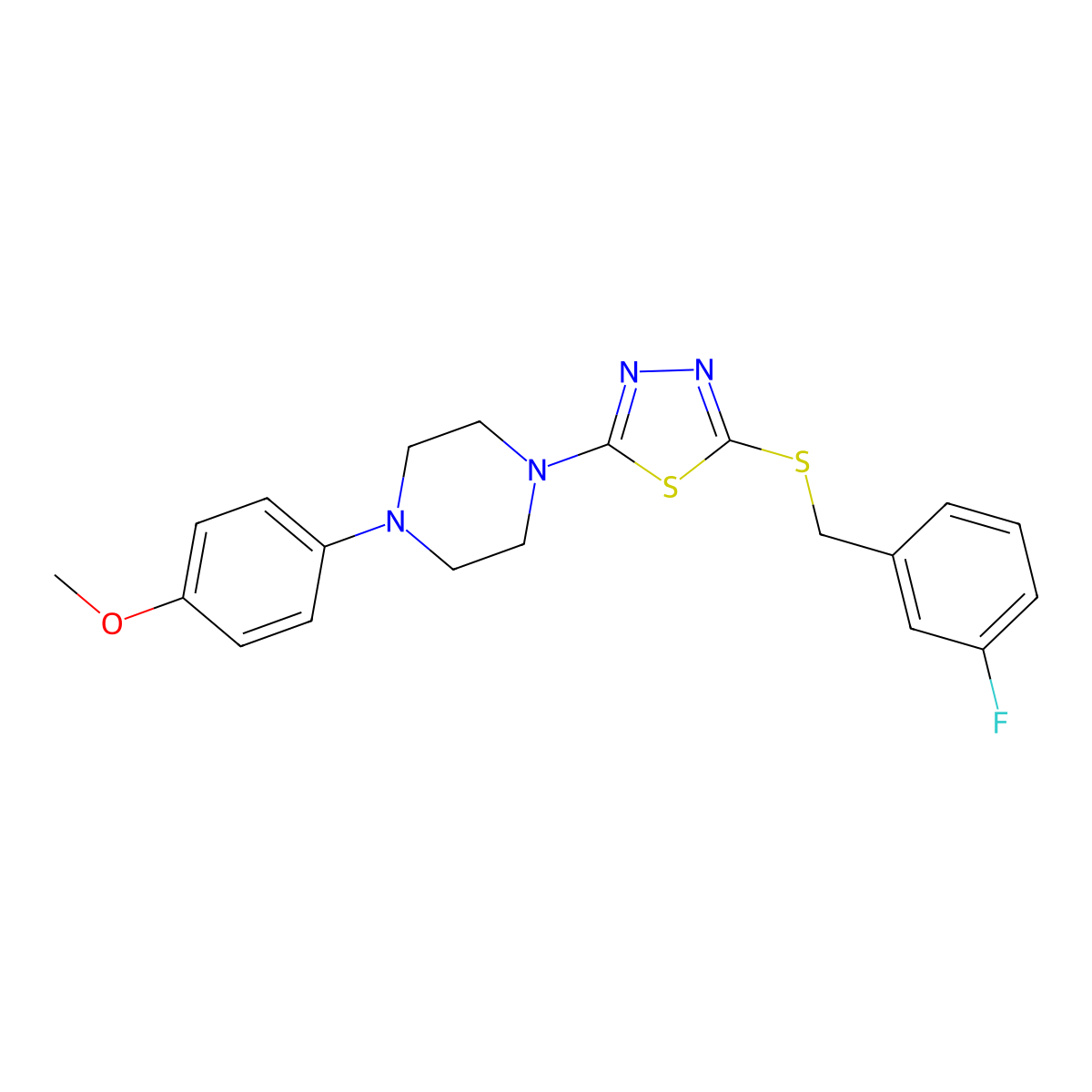 2-((3-Fluorobenzyl)thio)-5-(4-(4-methoxyphenyl)piperazin-1-yl)-1,3,4-thiadiazole molecular structure, CAS 1105225-07-7
