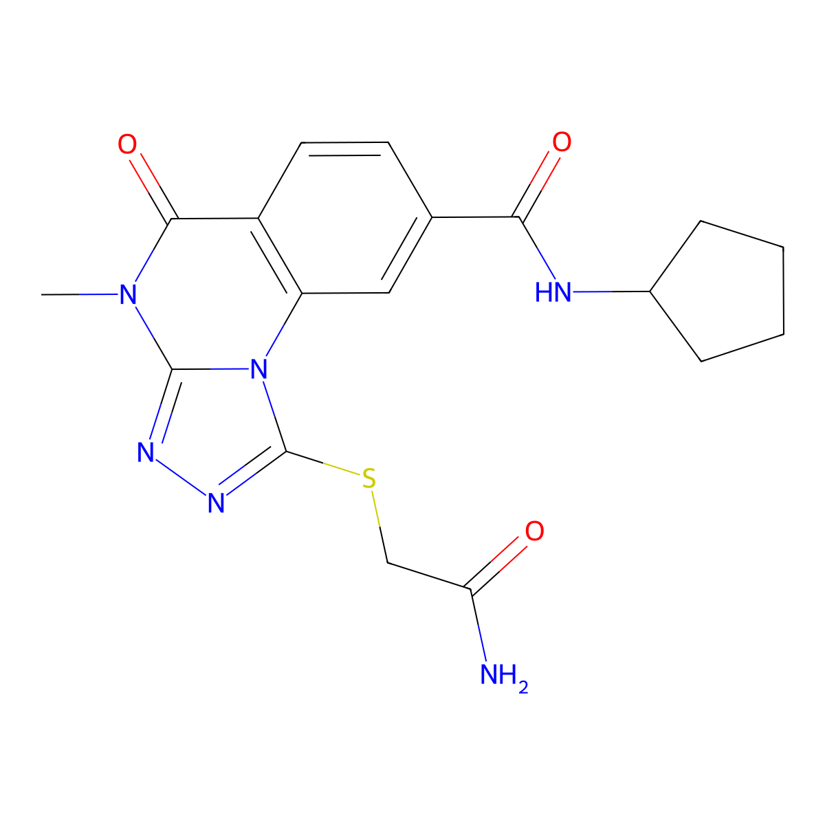 1-((2-amino-2-oxoethyl)thio)-N-cyclopentyl-4-methyl-5-oxo-4,5-dihydro-[1,2,4]triazolo[4,3-a]quinazoline-8-carboxamide molecular structure, CAS 1105225-10-2