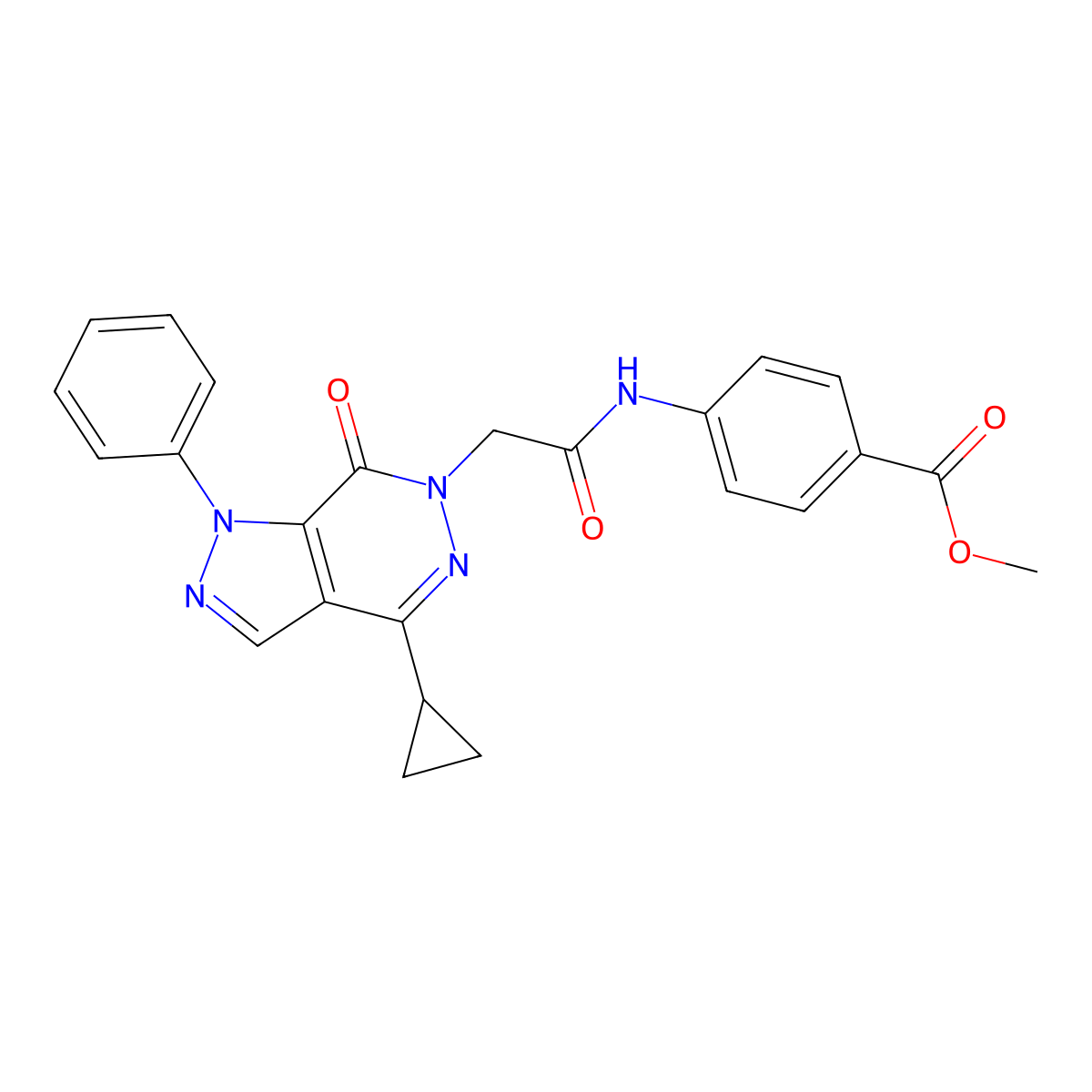 methyl 4-(2-(4-cyclopropyl-7-oxo-1-phenyl-1H-pyrazolo[3,4-d]pyridazin-6(7H)-yl)acetamido)benzoate molecular structure, CAS 1105225-17-9