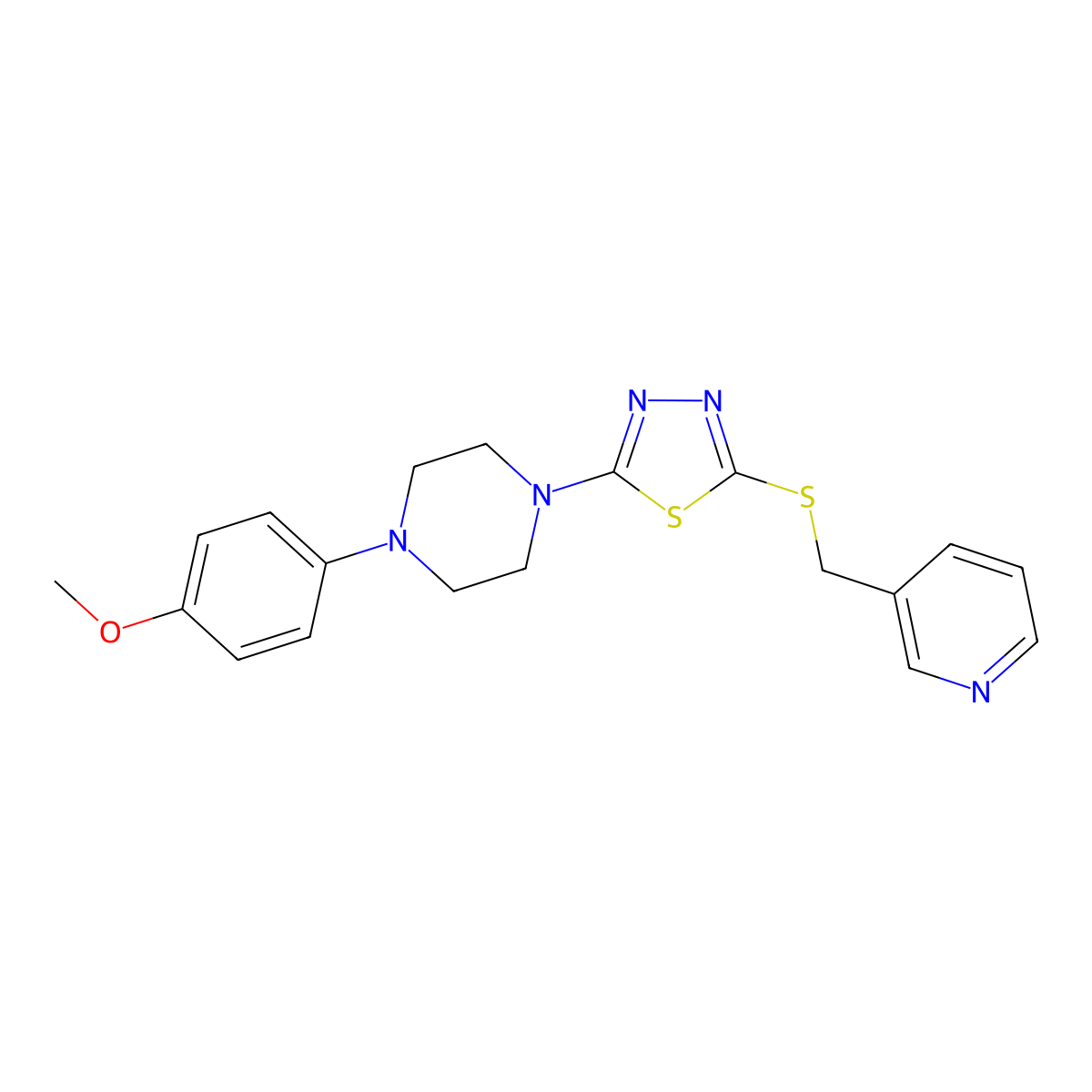 2-(4-(4-Methoxyphenyl)piperazin-1-yl)-5-((pyridin-3-ylmethyl)thio)-1,3,4-thiadiazole molecular structure, CAS 1105225-19-1
