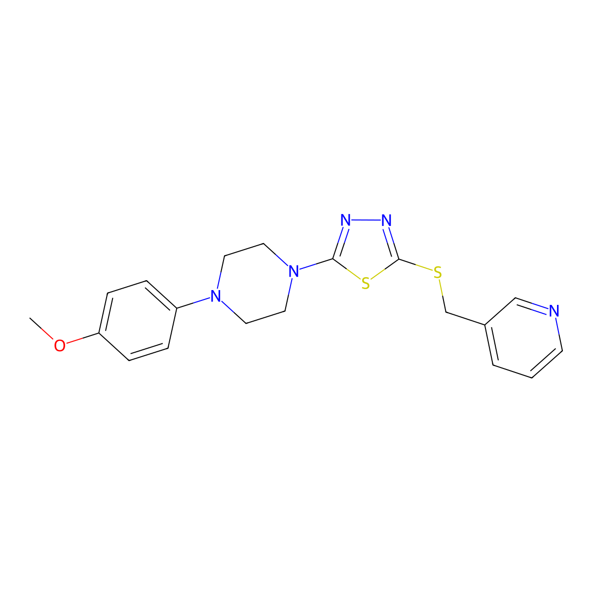 2-(4-(4-Methoxyphenyl)piperazin-1-yl)-5-((pyridin-3-ylmethyl)thio)-1,3,4-thiadiazole molecular structure, CAS 1105225-19-1