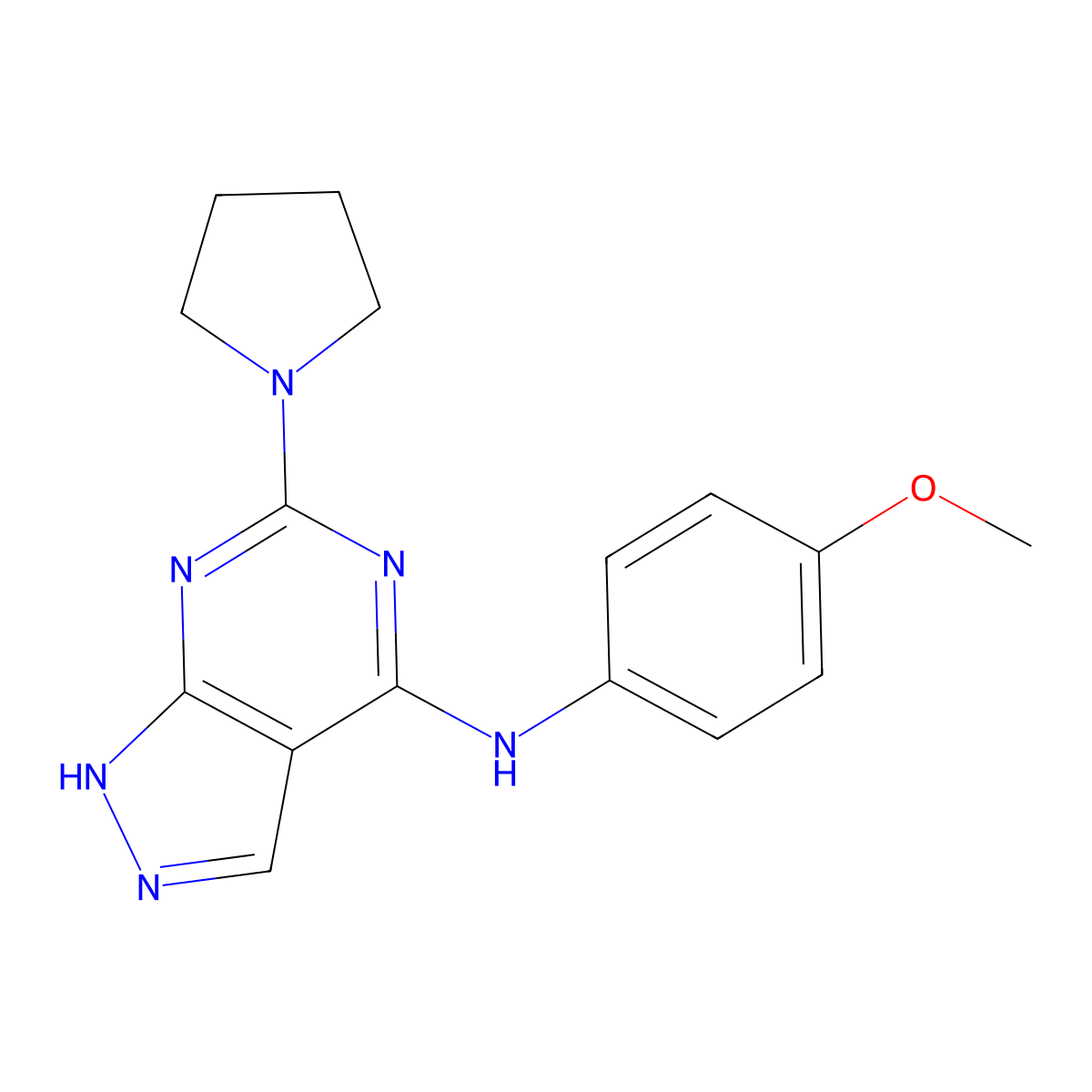 N-(4-methoxyphenyl)-6-(pyrrolidin-1-yl)-1H-pyrazolo[3,4-d]pyrimidin-4-amine molecular structure, CAS 1105225-24-8