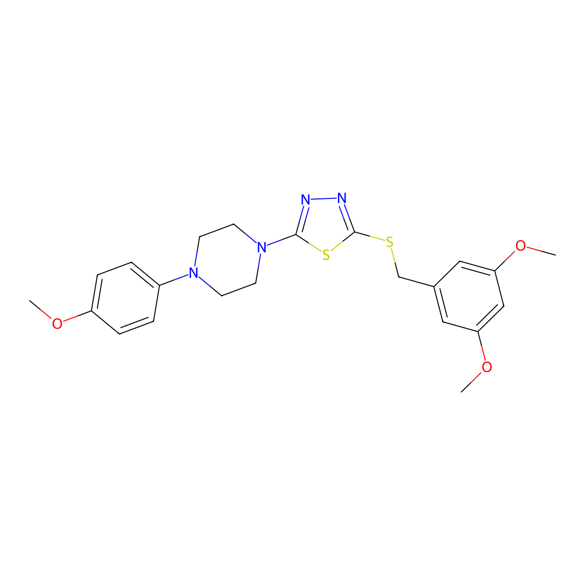 2-((3,5-Dimethoxybenzyl)thio)-5-(4-(4-methoxyphenyl)piperazin-1-yl)-1,3,4-thiadiazole molecular structure, CAS 1105225-25-9