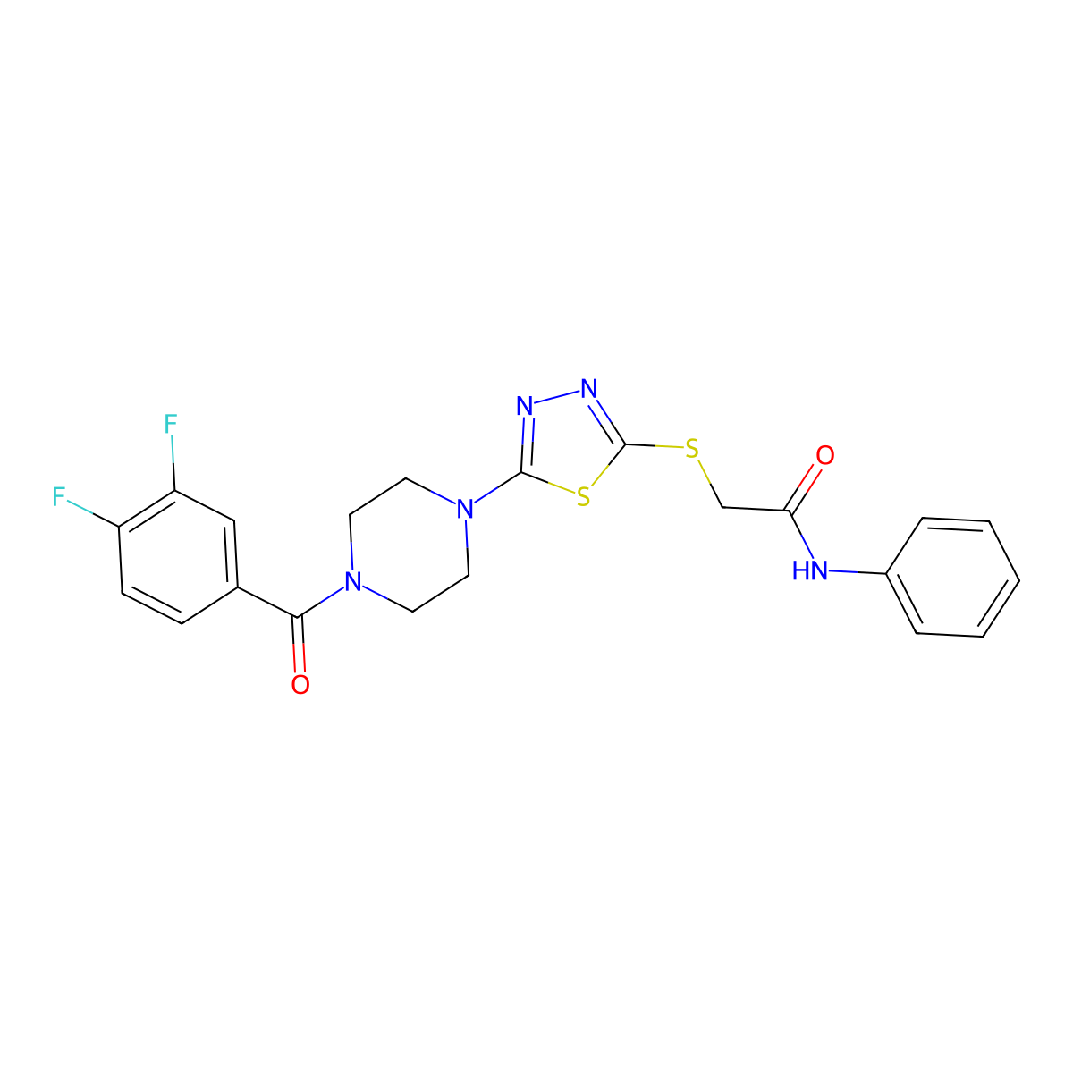 2-((5-(4-(3,4-difluorobenzoyl)piperazin-1-yl)-1,3,4-thiadiazol-2-yl)thio)-N-phenylacetamide molecular structure, CAS 1105225-26-0