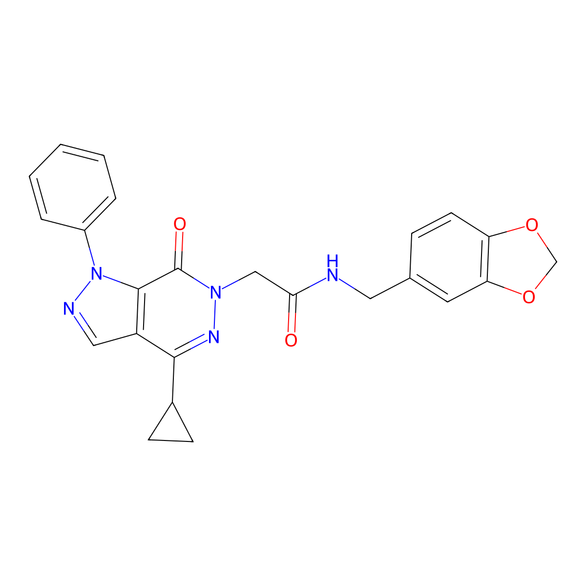 N-(benzo[d][1,3]dioxol-5-ylmethyl)-2-(4-cyclopropyl-7-oxo-1-phenyl-1H-pyrazolo[3,4-d]pyridazin-6(7H)-yl)acetamide molecular structure, CAS 1105225-29-3