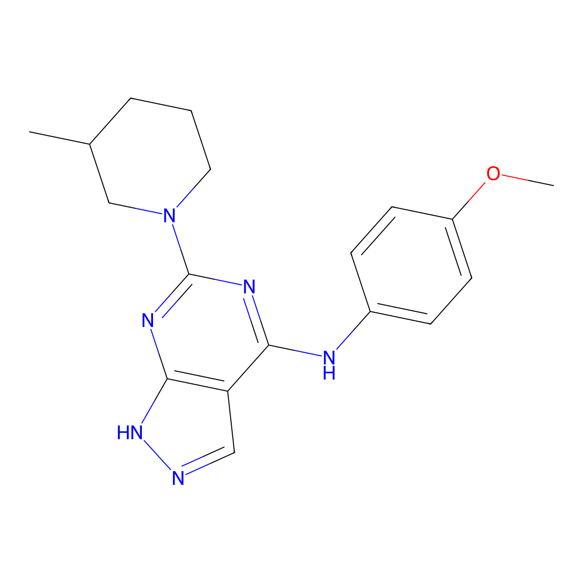 N-(4-methoxyphenyl)-6-(3-methylpiperidin-1-yl)-1H-pyrazolo[3,4-d]pyrimidin-4-amine molecular structure, CAS 1105225-30-6