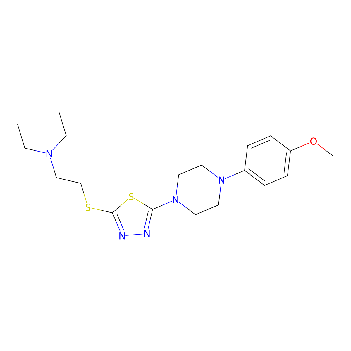 N,N-diethyl-2-((5-(4-(4-methoxyphenyl)piperazin-1-yl)-1,3,4-thiadiazol-2-yl)thio)ethanamine molecular structure, CAS 1105225-31-7