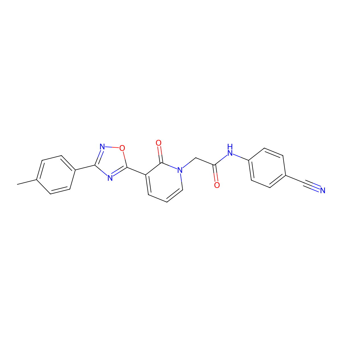 N-(4-cyanophenyl)-2-(2-oxo-3-(3-(p-tolyl)-1,2,4-oxadiazol-5-yl)pyridin-1(2H)-yl)acetamide molecular structure, CAS 1105225-33-9