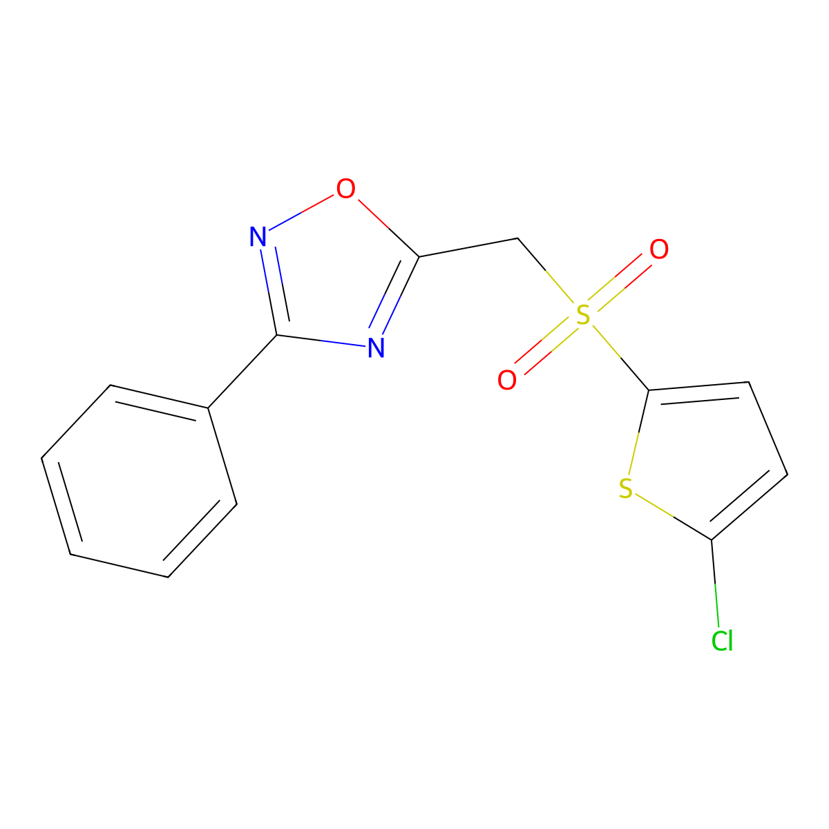 5-(((5-Chlorothiophen-2-yl)sulfonyl)methyl)-3-phenyl-1,2,4-oxadiazole molecular structure, CAS 1105225-34-0