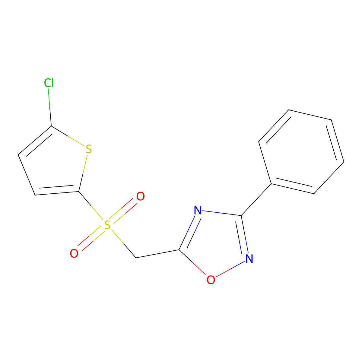 5-(((5-Chlorothiophen-2-yl)sulfonyl)methyl)-3-phenyl-1,2,4-oxadiazole molecular structure, CAS 1105225-34-0