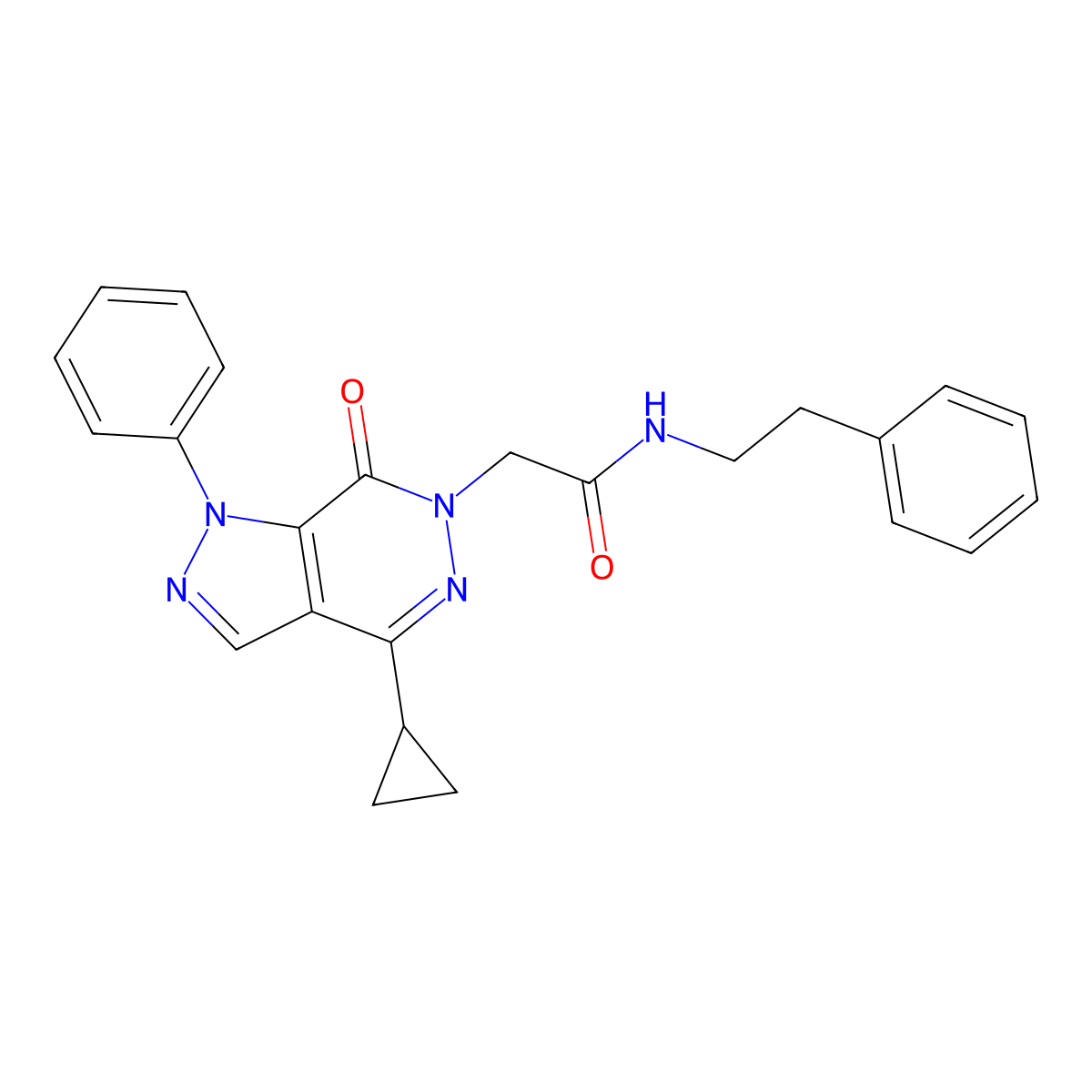 2-(4-cyclopropyl-7-oxo-1-phenyl-1H-pyrazolo[3,4-d]pyridazin-6(7H)-yl)-N-phenethylacetamide molecular structure, CAS 1105225-35-1