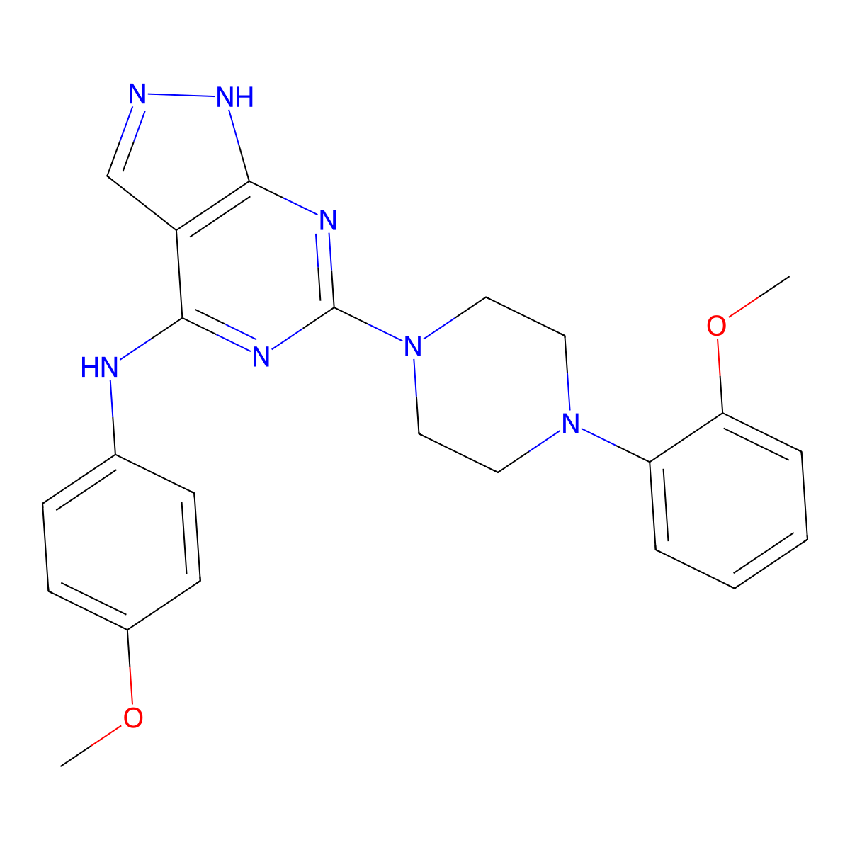 N-(4-methoxyphenyl)-6-[4-(2-methoxyphenyl)piperazin-1-yl]-1H-pyrazolo[3,4-d]pyrimidin-4-amine molecular structure, CAS 1105225-36-2
