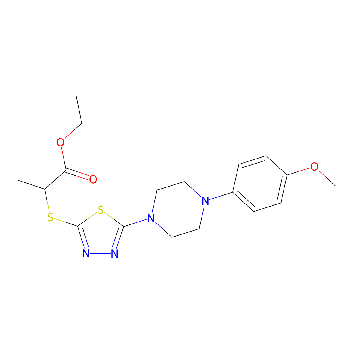 Ethyl 2-((5-(4-(4-methoxyphenyl)piperazin-1-yl)-1,3,4-thiadiazol-2-yl)thio)propanoate molecular structure, CAS 1105225-37-3