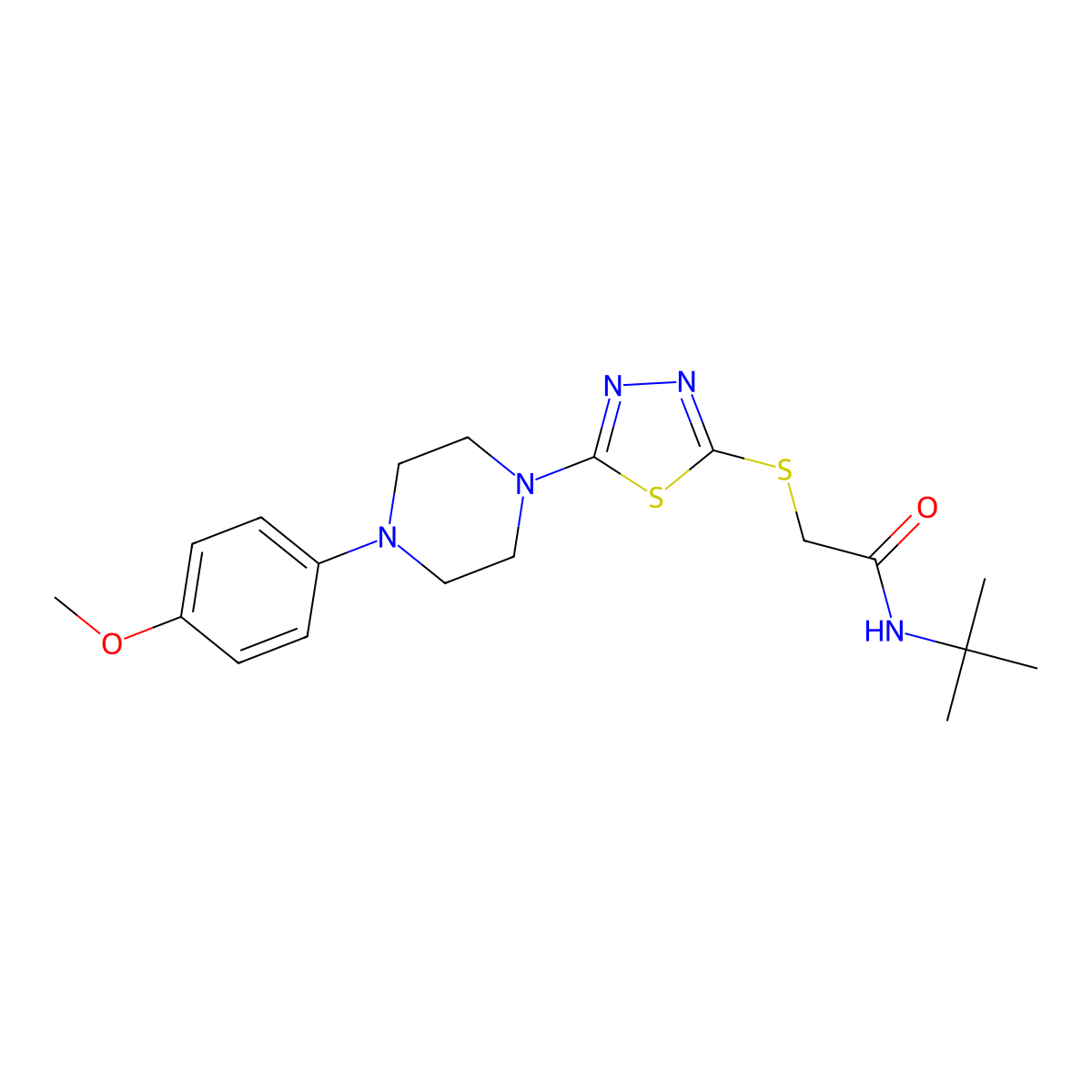N-(tert-butyl)-2-((5-(4-(4-methoxyphenyl)piperazin-1-yl)-1,3,4-thiadiazol-2-yl)thio)acetamide molecular structure, CAS 1105225-42-0